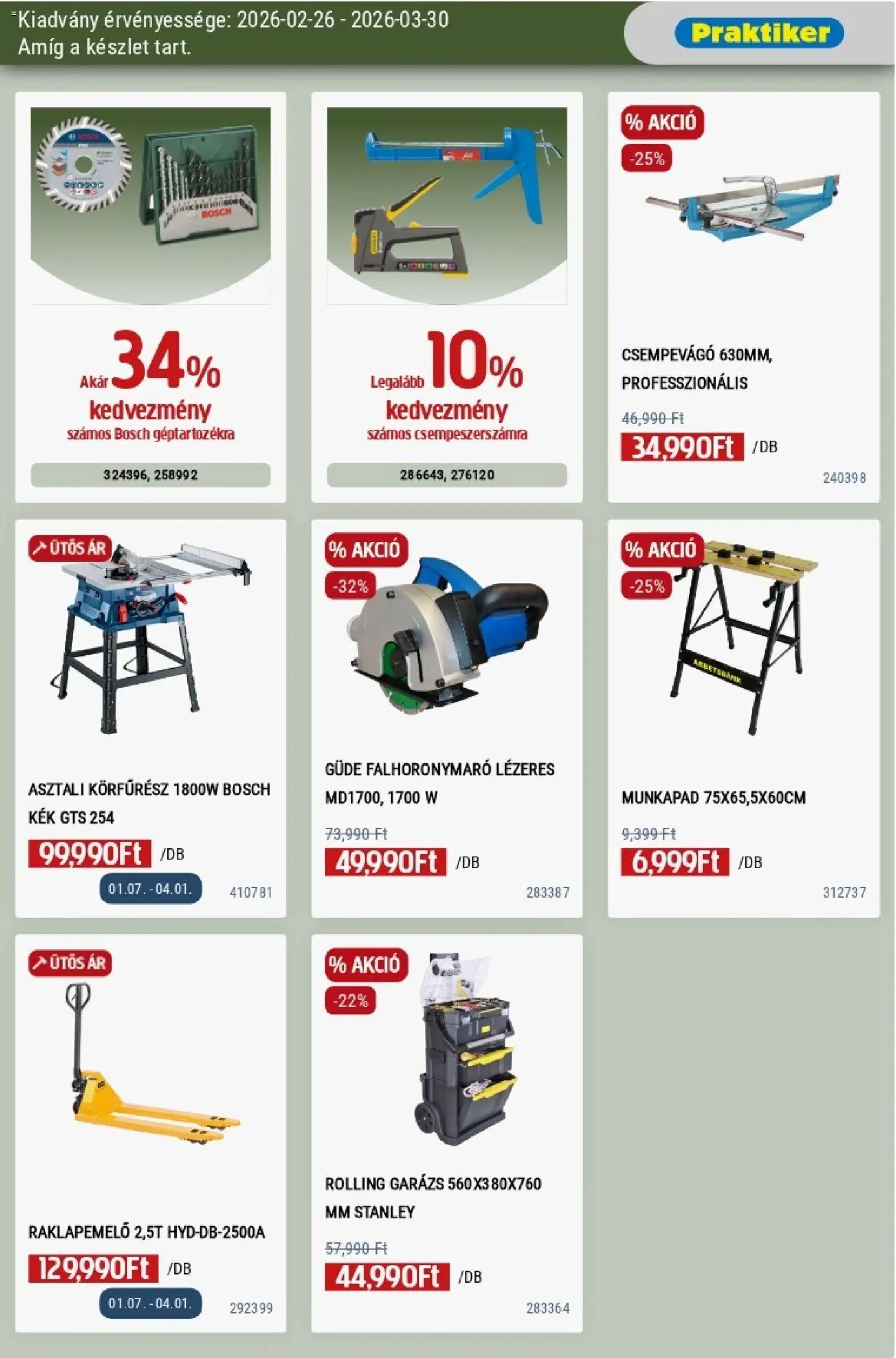 Praktiker akciós ujság - amely érvényes a következő dátumtól: 26.02.2026 | Oldal: 25 | Termékek: Munkapad, Körfűrész, Asztali körfűrész