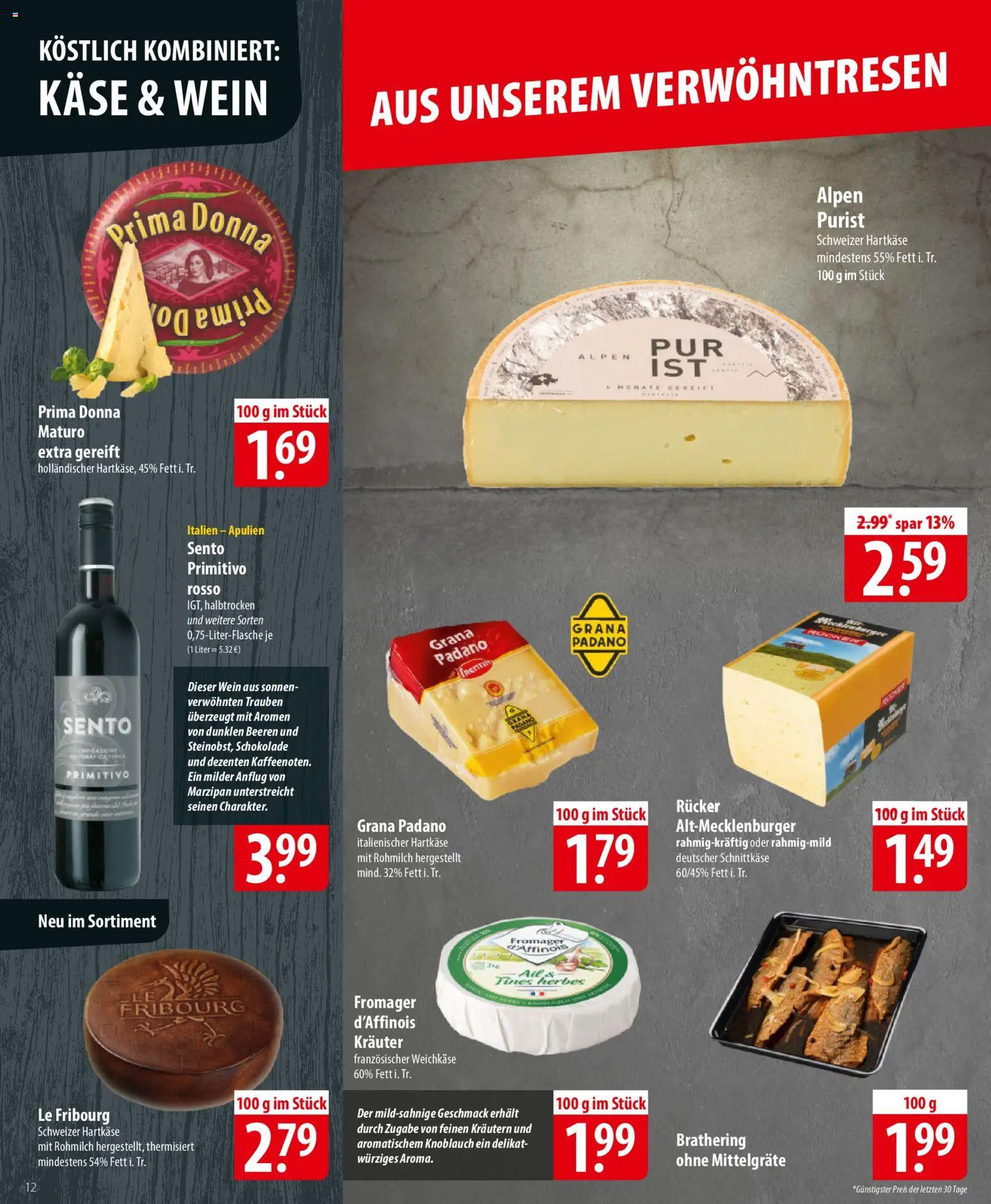 Famila Prospekt 	 – gültig ab 23.02.2026 | Seite: 12 | Produkte: Käse, Trauben, Schokolade, Wein