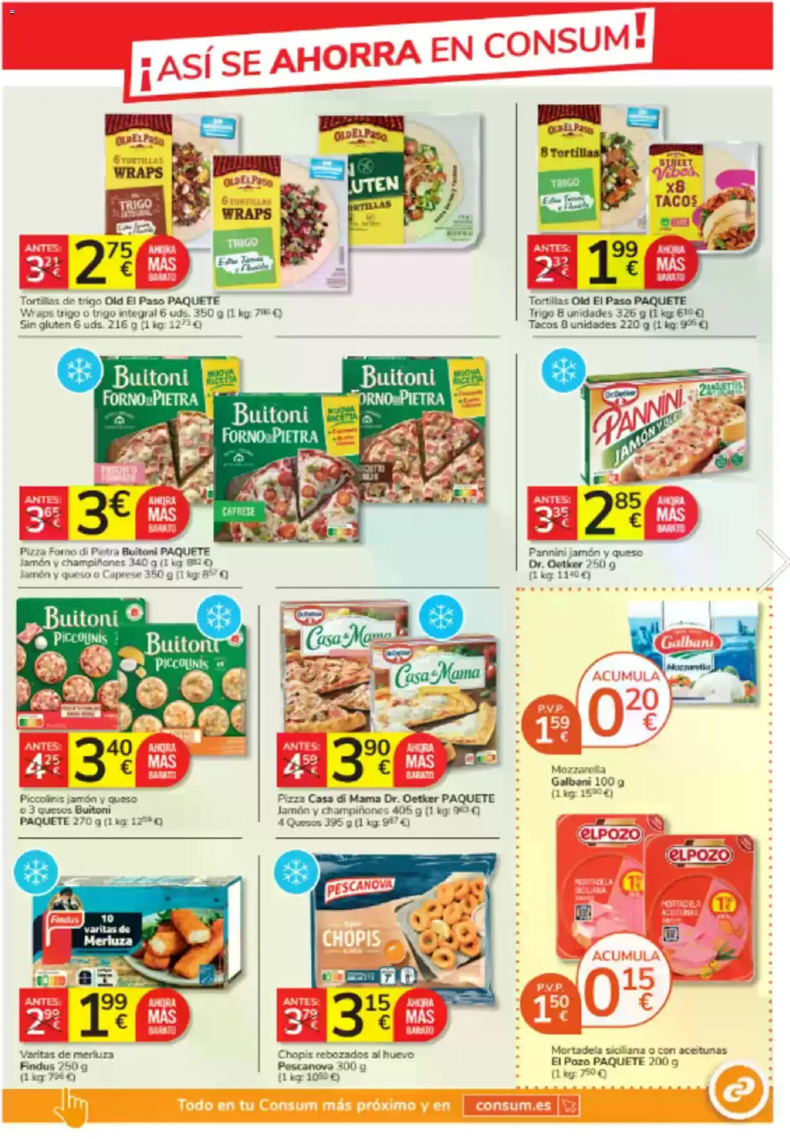 Consum folleto │ válido desde el 23.10.2025 | Página: 29 | Productos: Queso, Jamón, Pizza, Mortadela