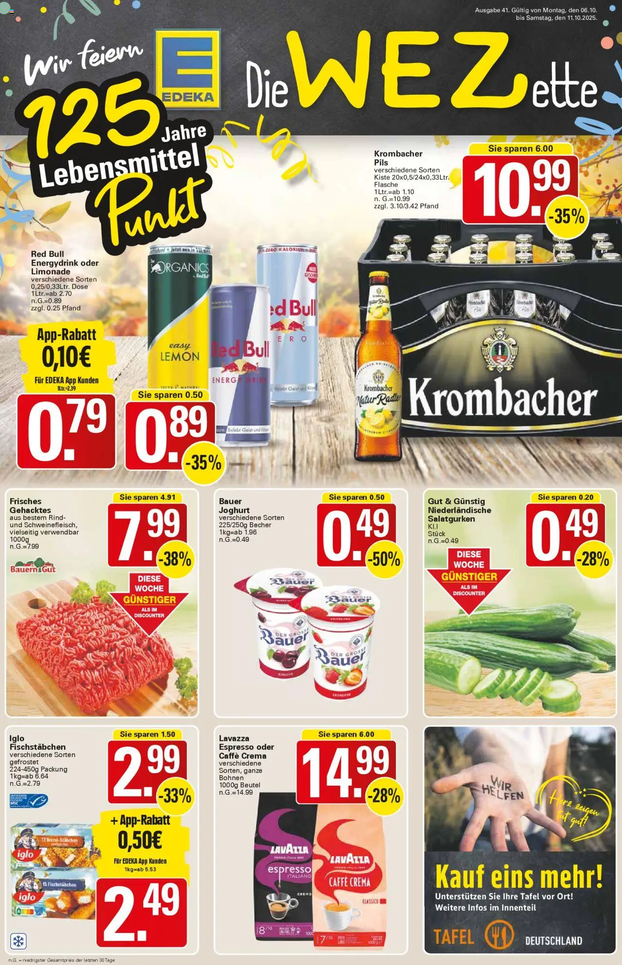 WEZ Prospekt – gültig ab 06.10.2025 | Seite: 1 | Produkte: Red bull, Iglo, Fischstabchen, Krombacher