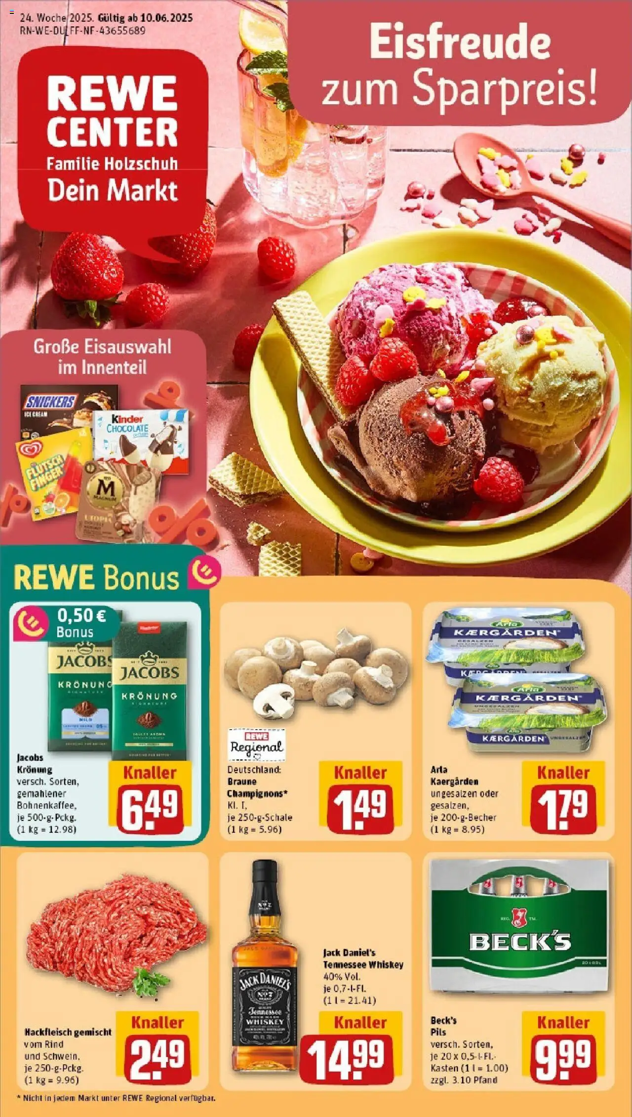 Rewe prospekt Krefeld	 - gültig ab dem 08.06.2025 | Seite: 1 | Produkte: Butter, Pils, Snickers, Hackfleisch