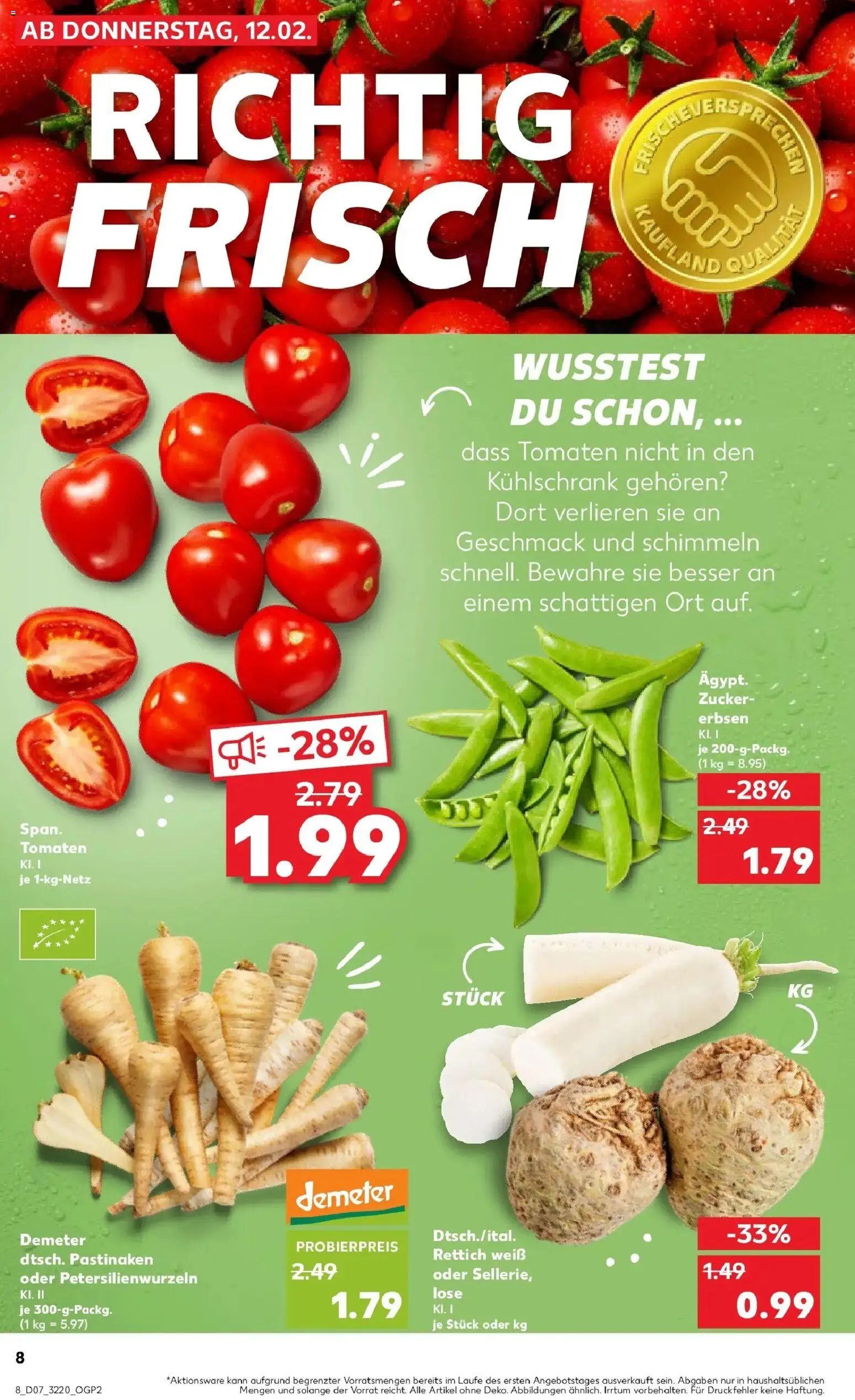 Kaufland prospekt Blankenfelde-Mahlow	 – gültig ab 16.02.2026 | Seite: 8 | Produkte: Kühlschrank, Tomaten, Zucker, Erbsen