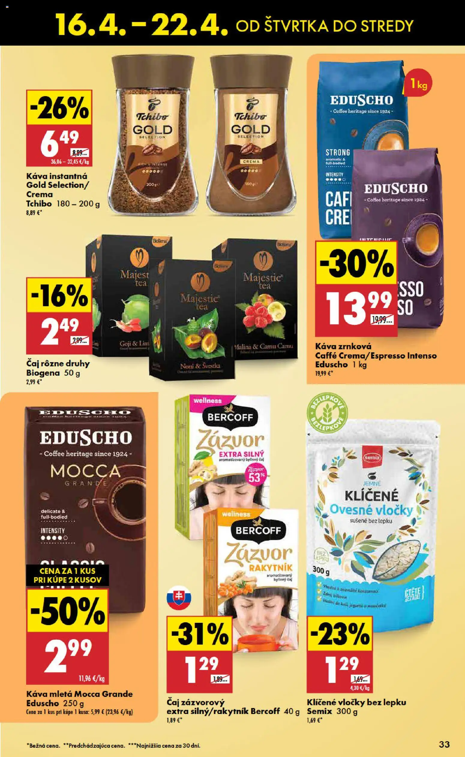 Nové Biedronka akcie – leták je platný od 16.04.2026 | Strana: 33 | Produkty: Zázvor, Káva, Čaj, Vločky
