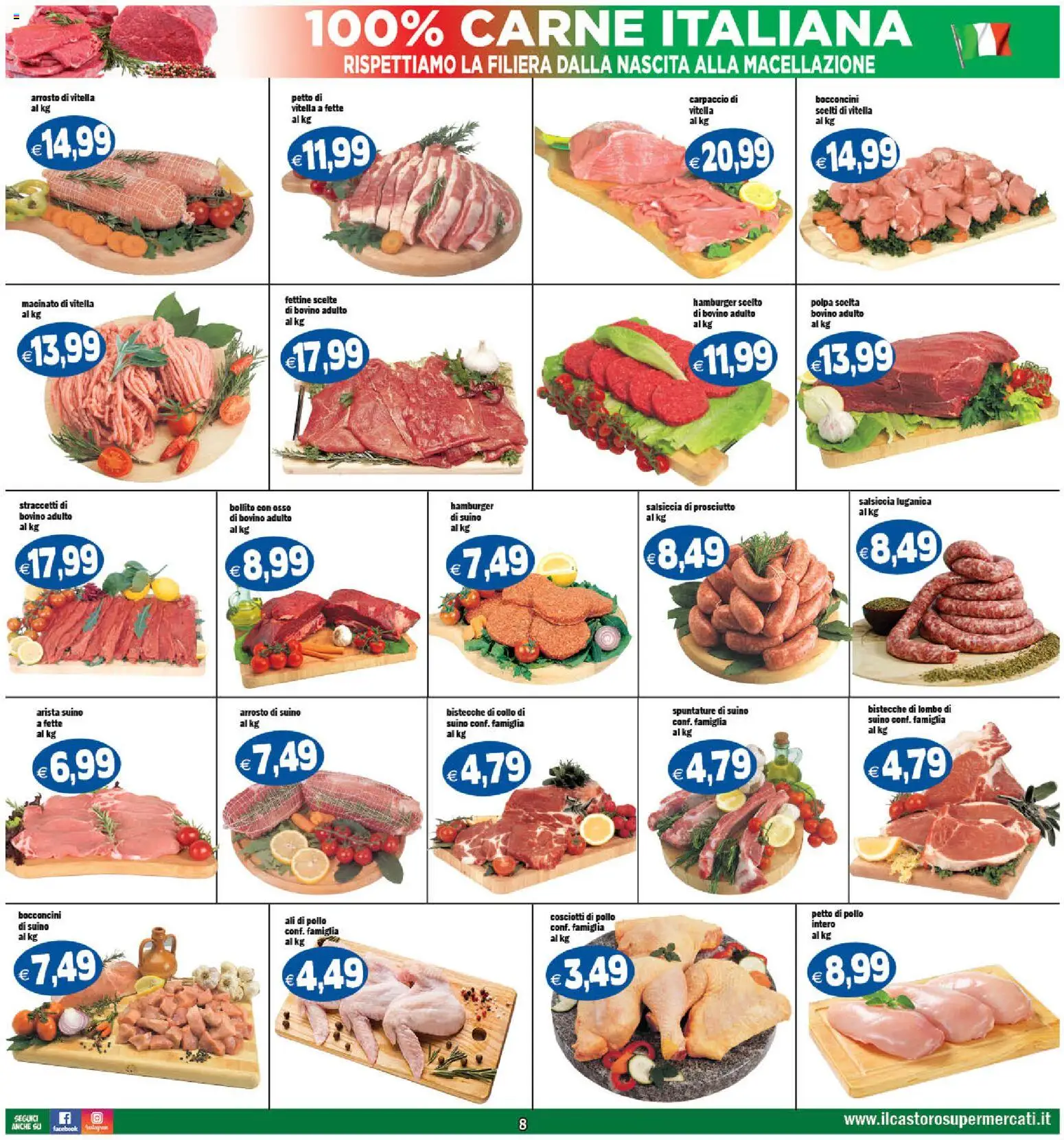 Volantino Il Castoro del 16.01.2026 | Pagina: 8 | Prodotti: Petto di Pollo, Pollo, Prosciutto, Salsiccia