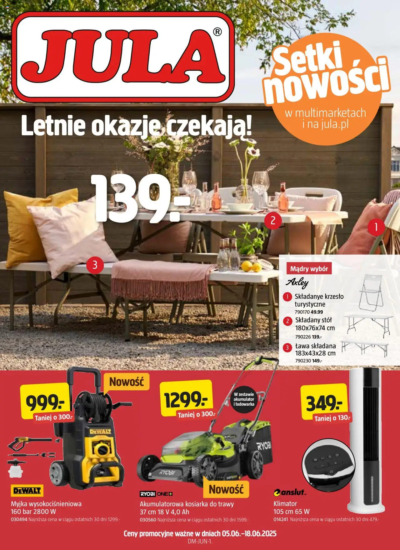 Jula Gazetka od 05.06.2025 | Strona: 1 | Produkty: Trawy, Ładowarka, Stół, Krzesło