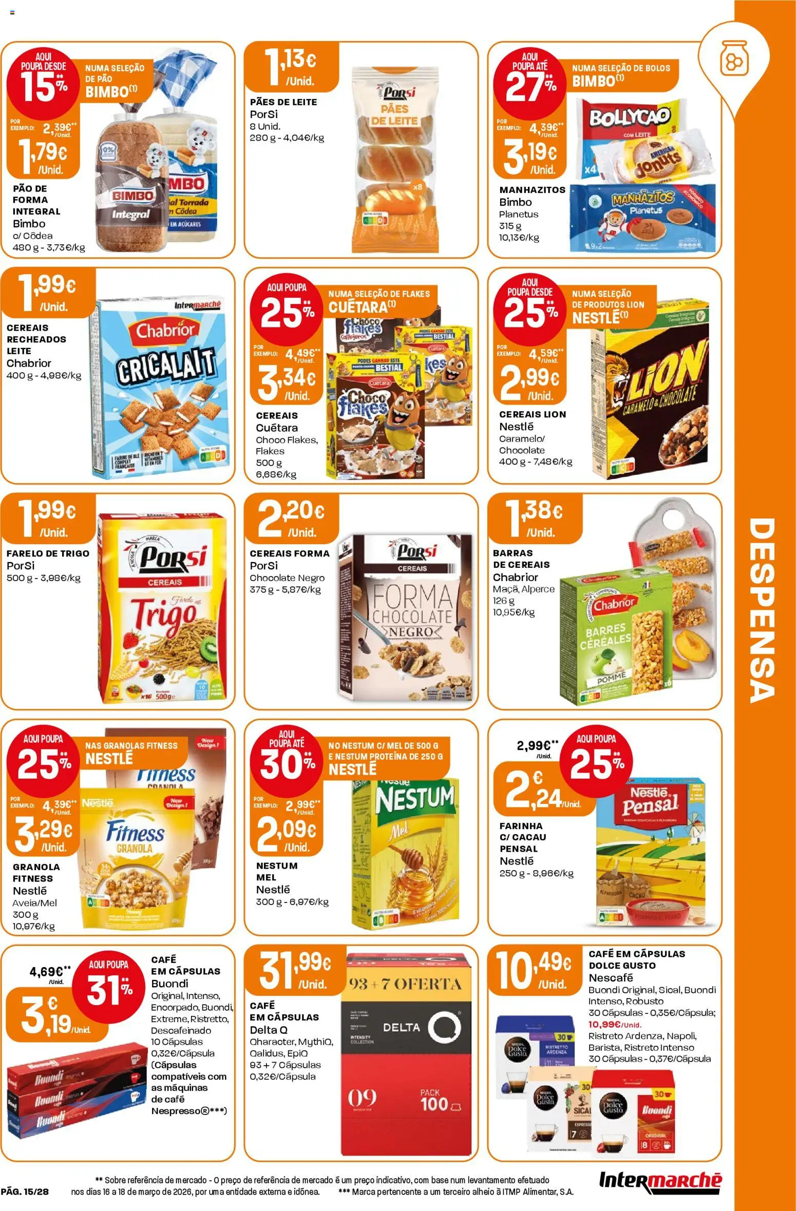 Intermarché Folheto Contact │ válido de 23.04.2026 | Página: 15 | Produtos: Nestlé, Pão, Café, Proteina