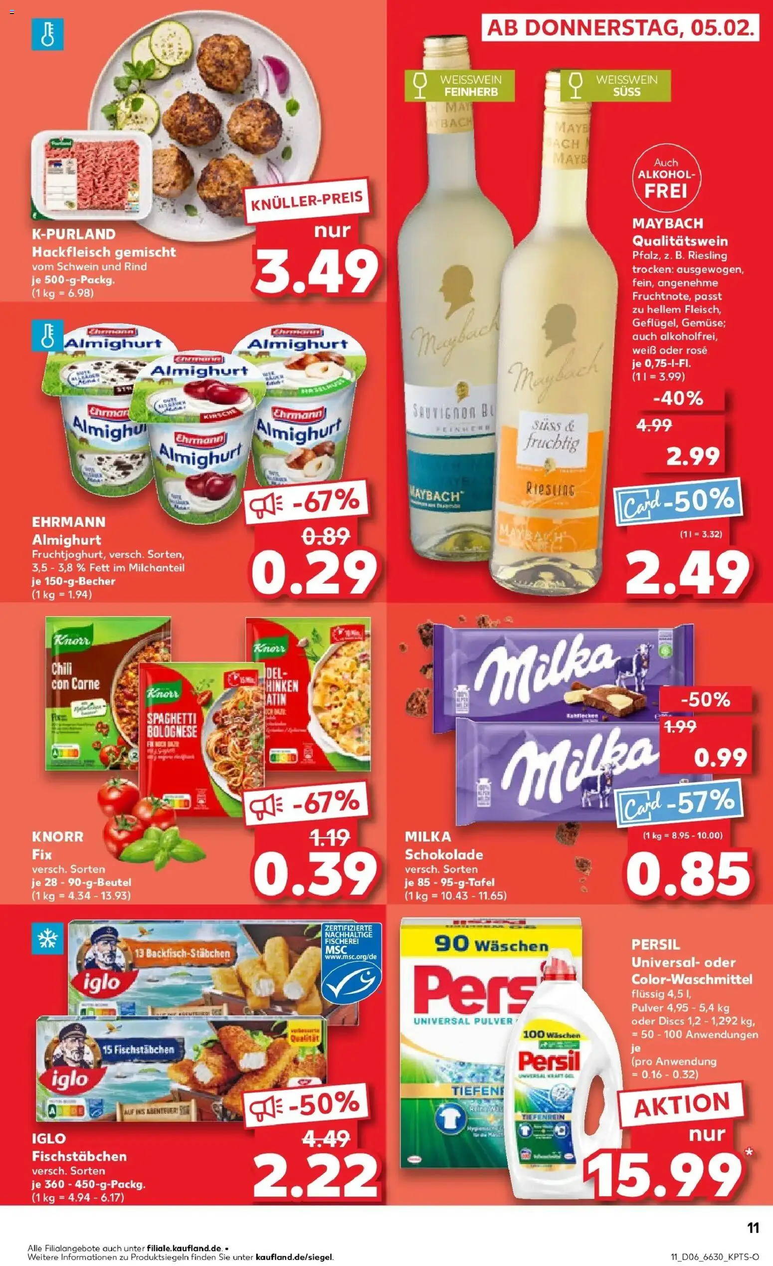 Kaufland prospekt Kreuztal	 – gültig ab 09.02.2026 | Seite: 11 | Produkte: Weißwein, Milka, Persil, Hackfleisch