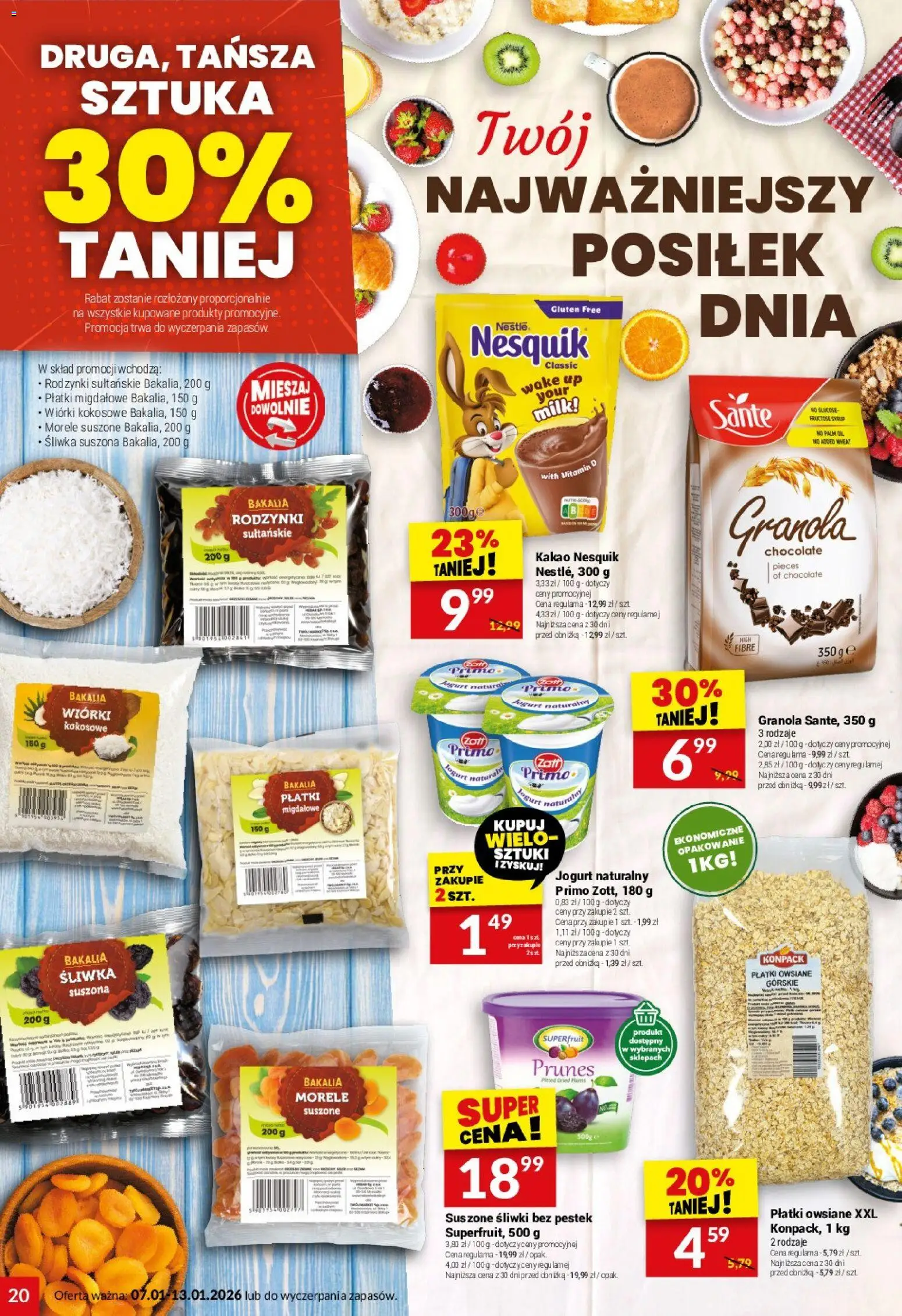 Twój Market Gazetka od 07.01.2026 | Strona: 20 | Produkty: Jogurt naturalny, Śliwki, Jogurt, Płatki