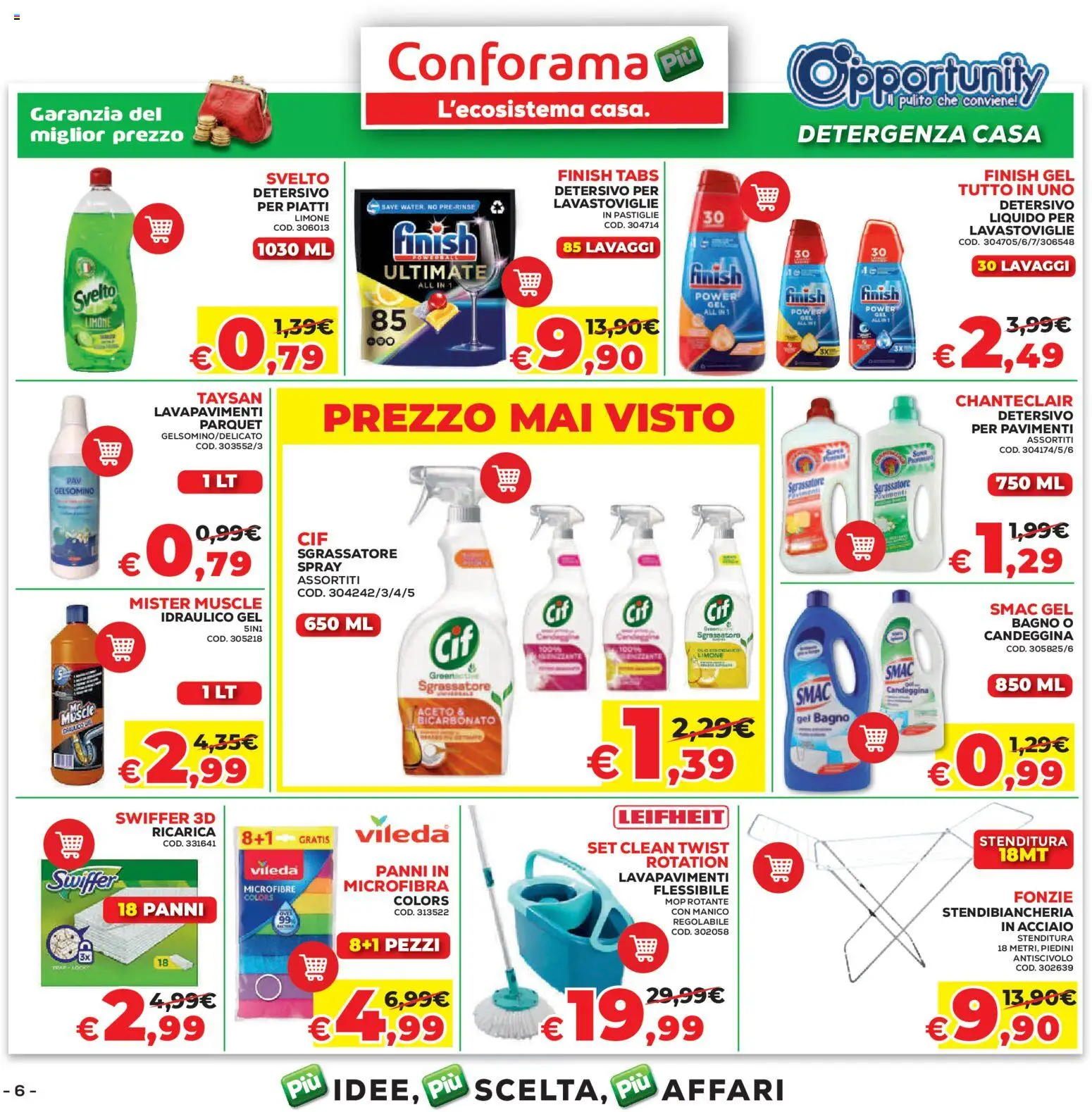 Volantino Conforama del 05.03.2026 | Pagina: 6 | Prodotti: Candeggina, Stendibiancheria, Lavastoviglie, Aceto
