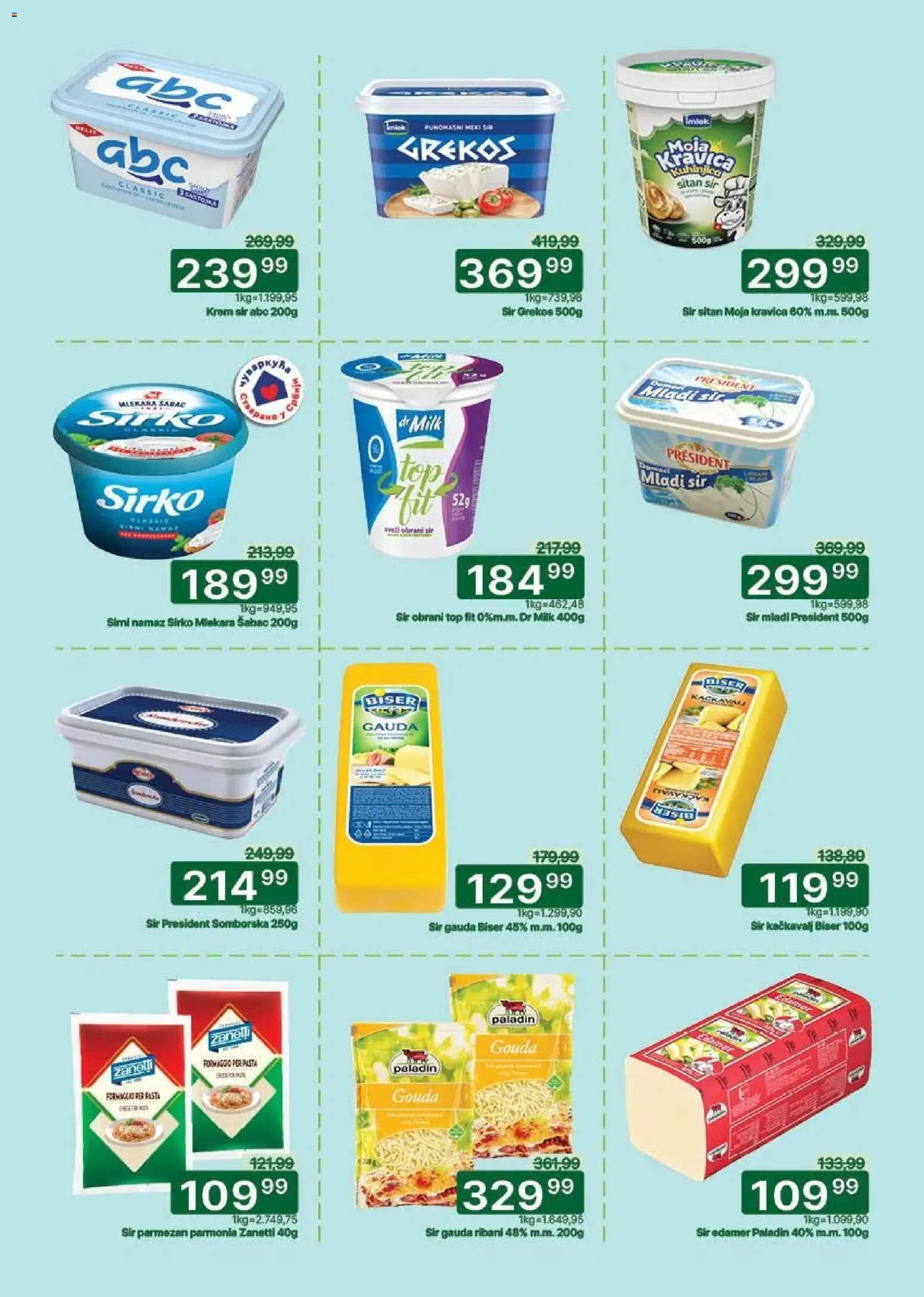 Univerexport katalog - važi od 05.01.2026 | Strana: 9 | Proizvode: Mladi sir, Gouda, Krem sir, Parmezan