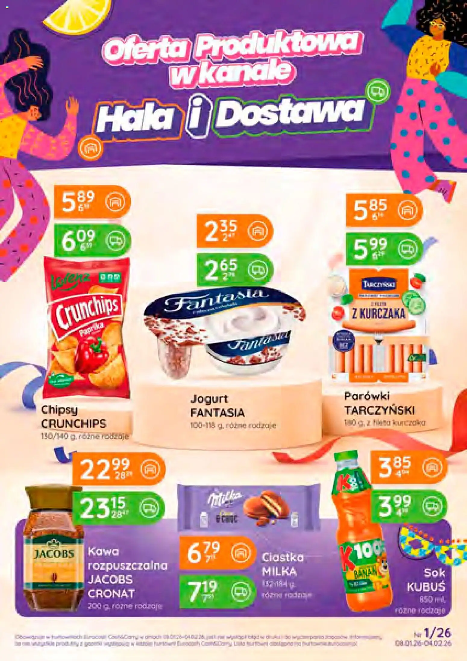 Eurocash Gazetka od 08.01.2026 | Strona: 1 | Produkty: Kawa rozpuszczalna, Parówki, Milka, Banan