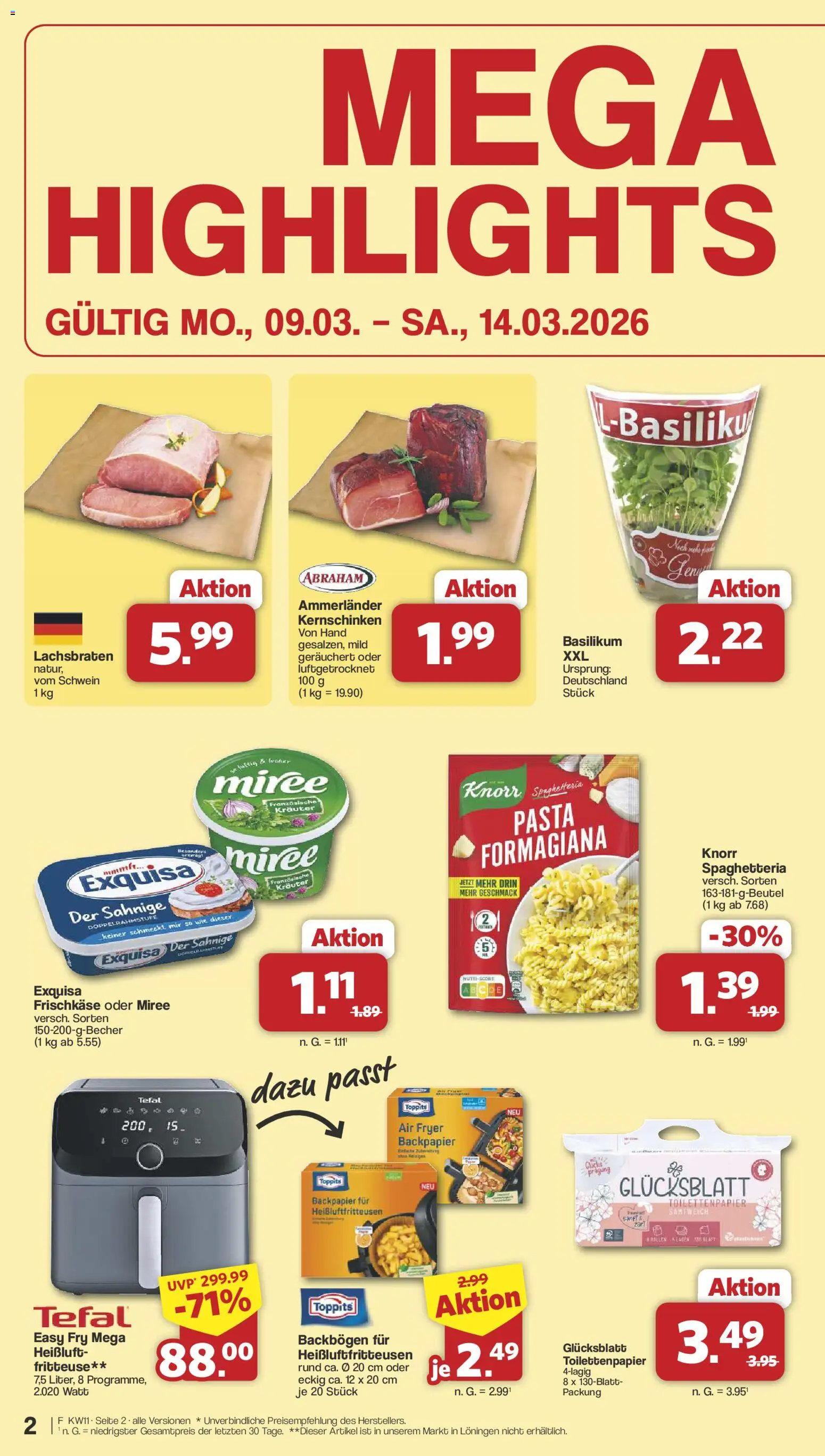 Famila Nordwest Prospekt 	 – gültig ab 09.03.2026 | Seite: 2 | Produkte: Knorr, Fritteuse, Frischkase, Toilettenpapier