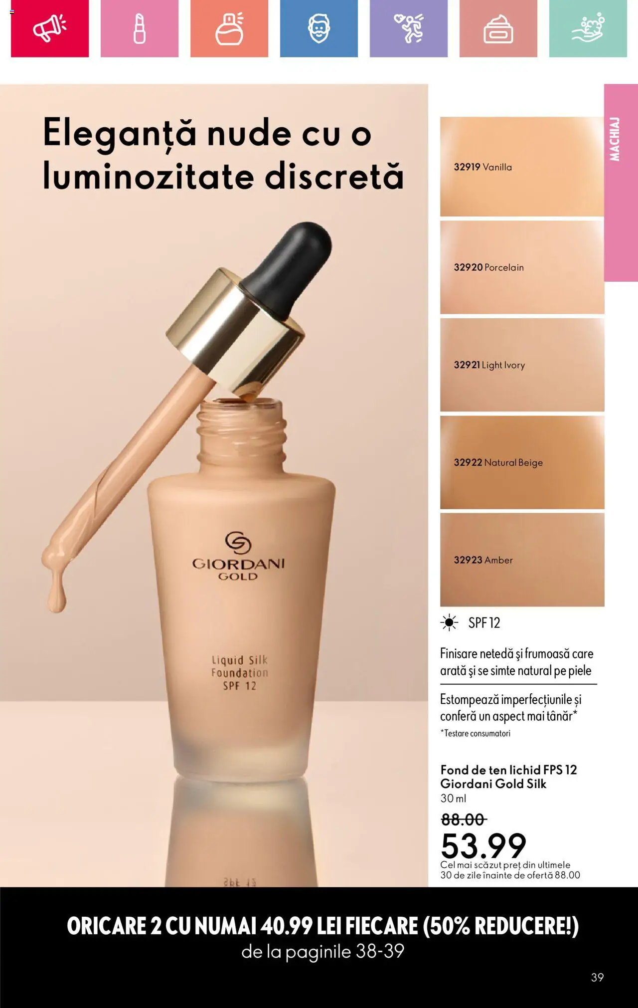 Oriflame catalog 10 2025 – valabil de la 06.07.2025 | Pagină: 39 | Produse: Fond de ten, Machiaj