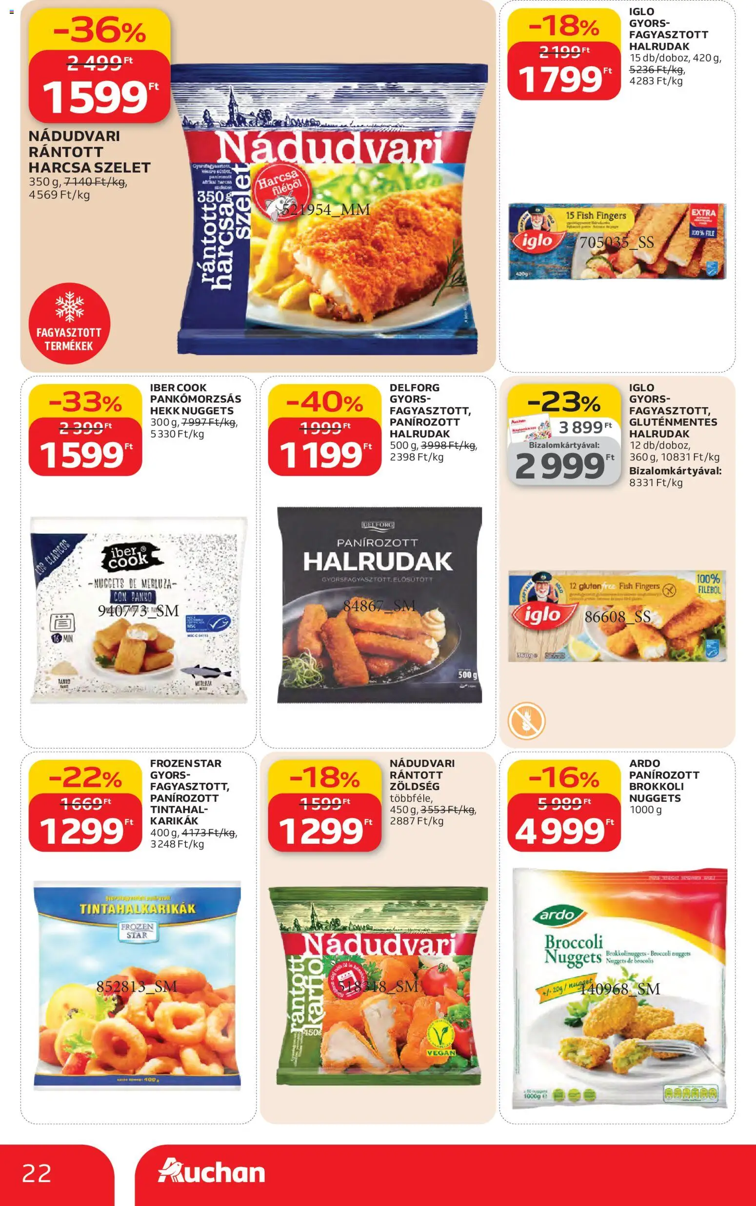 Auchan akciós ujság - amely érvényes a következő dátumtól: 26.02.2026 | Oldal: 22 | Termékek: Nuggets, Zöldség, Gluténmentes, Vegán