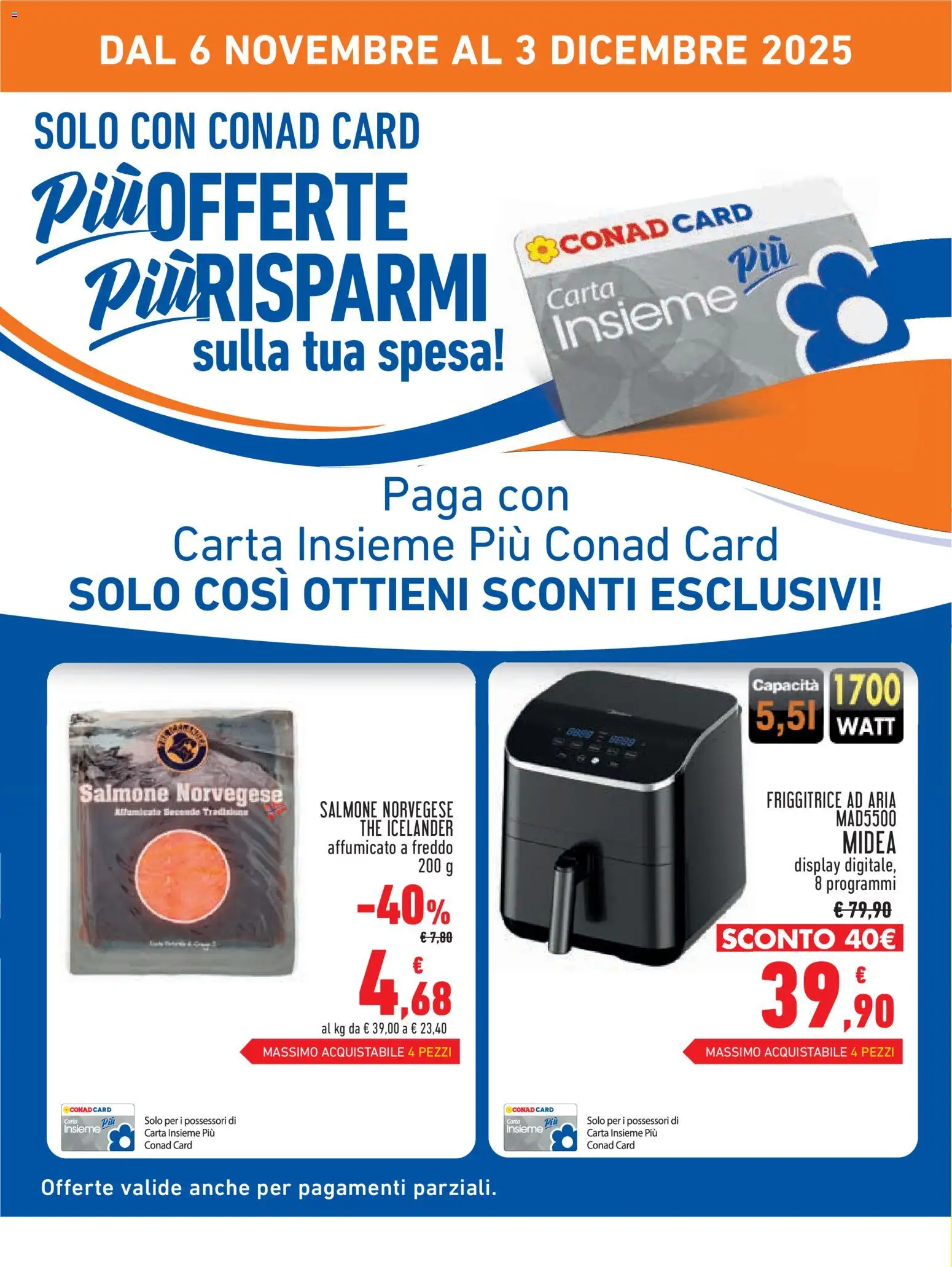 Volantino Conad del 06.11.2025 | Pagina: 2 | Prodotti: Friggitrice ad aria, Salmone, The, Friggitrice