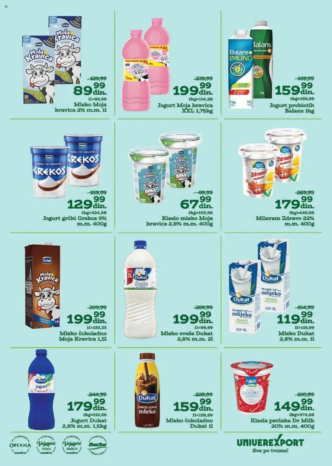 Univerexport katalog - važi od 04.08.2025 | Strana: 7 | Proizvode: Kiselo mleko, Moja kravica, Vino, Pavlaka