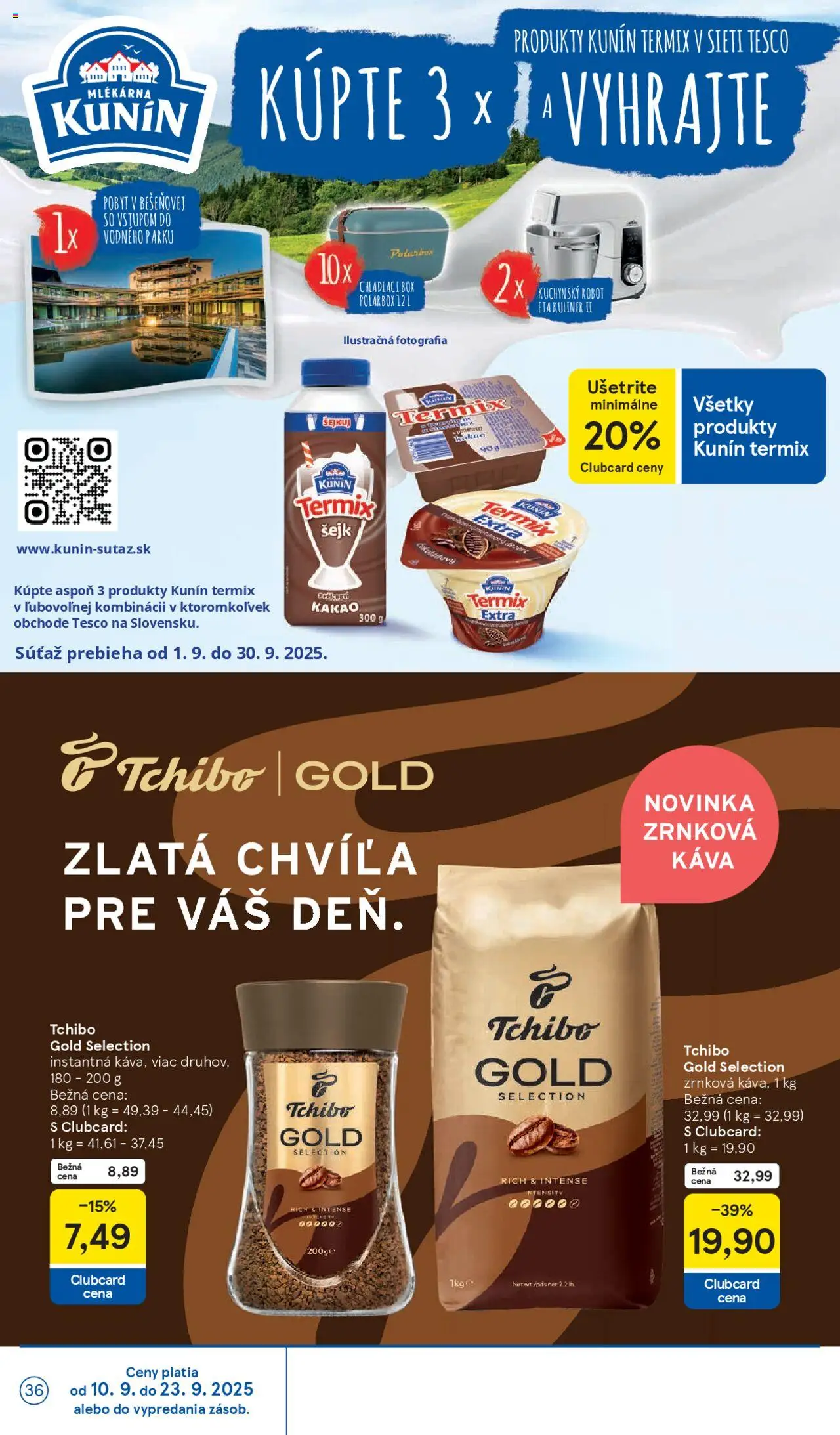 Nové Tesco akcie – leták je platný od 10.09.2025 | Strana: 36 | Produkty: Chladiaci box, Kuchynský robot, Robot, Zrnková káva