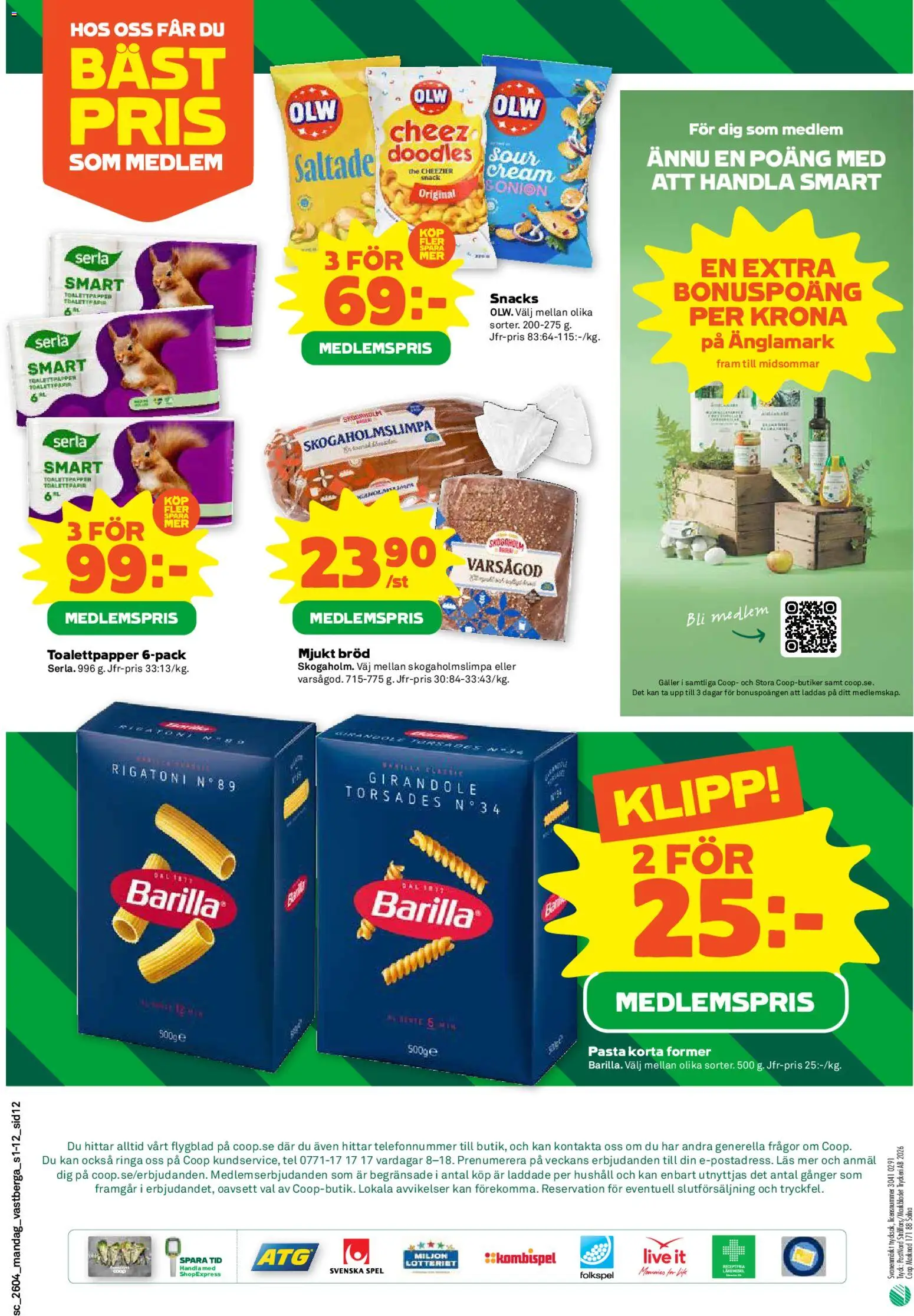 Coop Forum reklamblad aktuell från 19.01.2026 | Sida: 12 | Produkter: Toalettpapper, Galler, Bröd, Spel