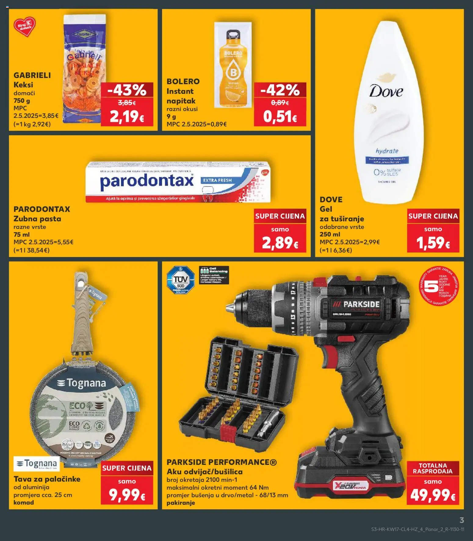 Kaufland katalog | vrijedi od 22.04.2026 | Stranica: 3 | Proizvodi: Tognana, Gel za tuširanje, Parodontax, Parkside