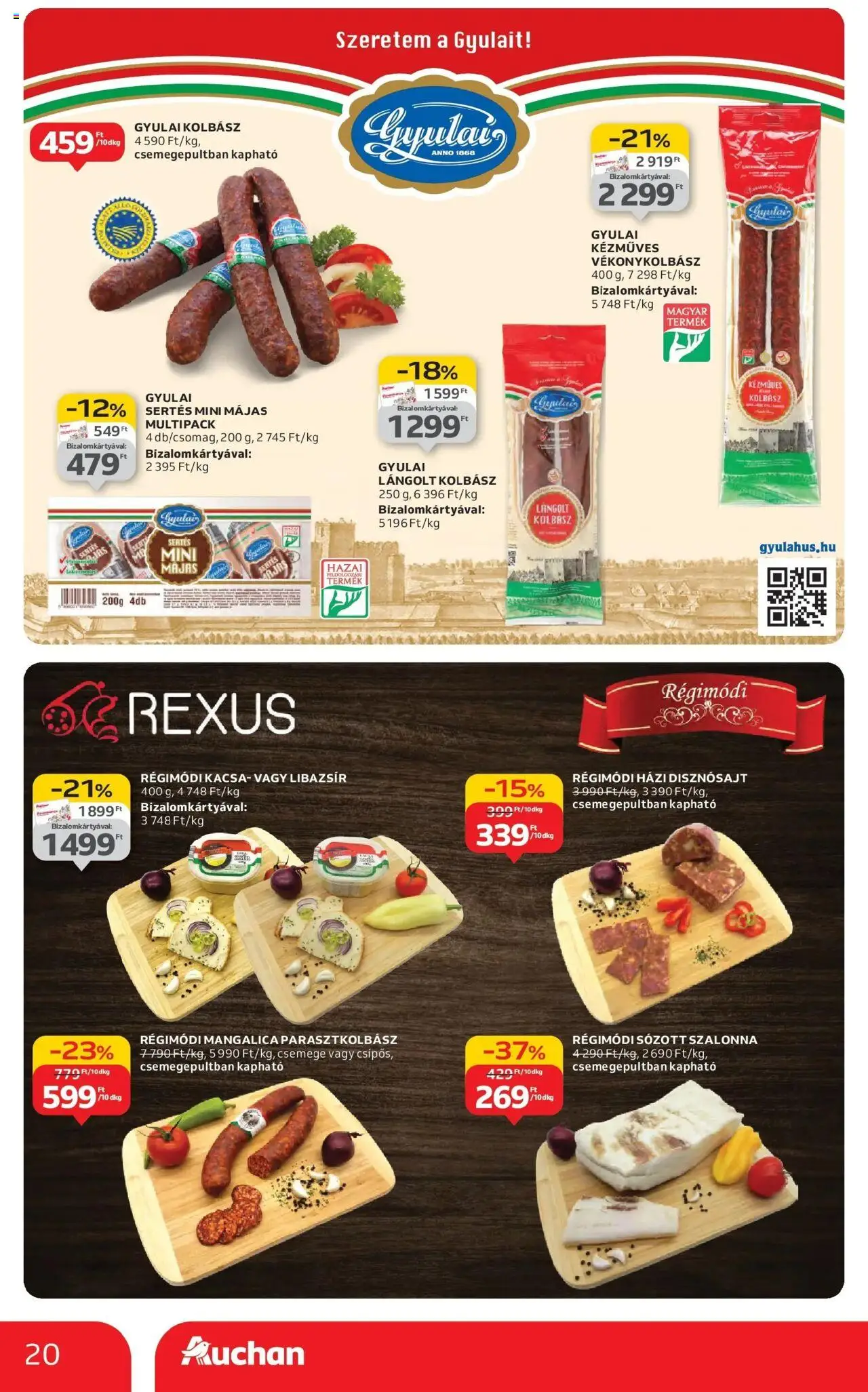 Auchan akciós ujság - amely érvényes a következő dátumtól: 16.10.2025 | Oldal: 20 | Termékek: Kolbász, Lángolt kolbász, Szalonna, Kacsa