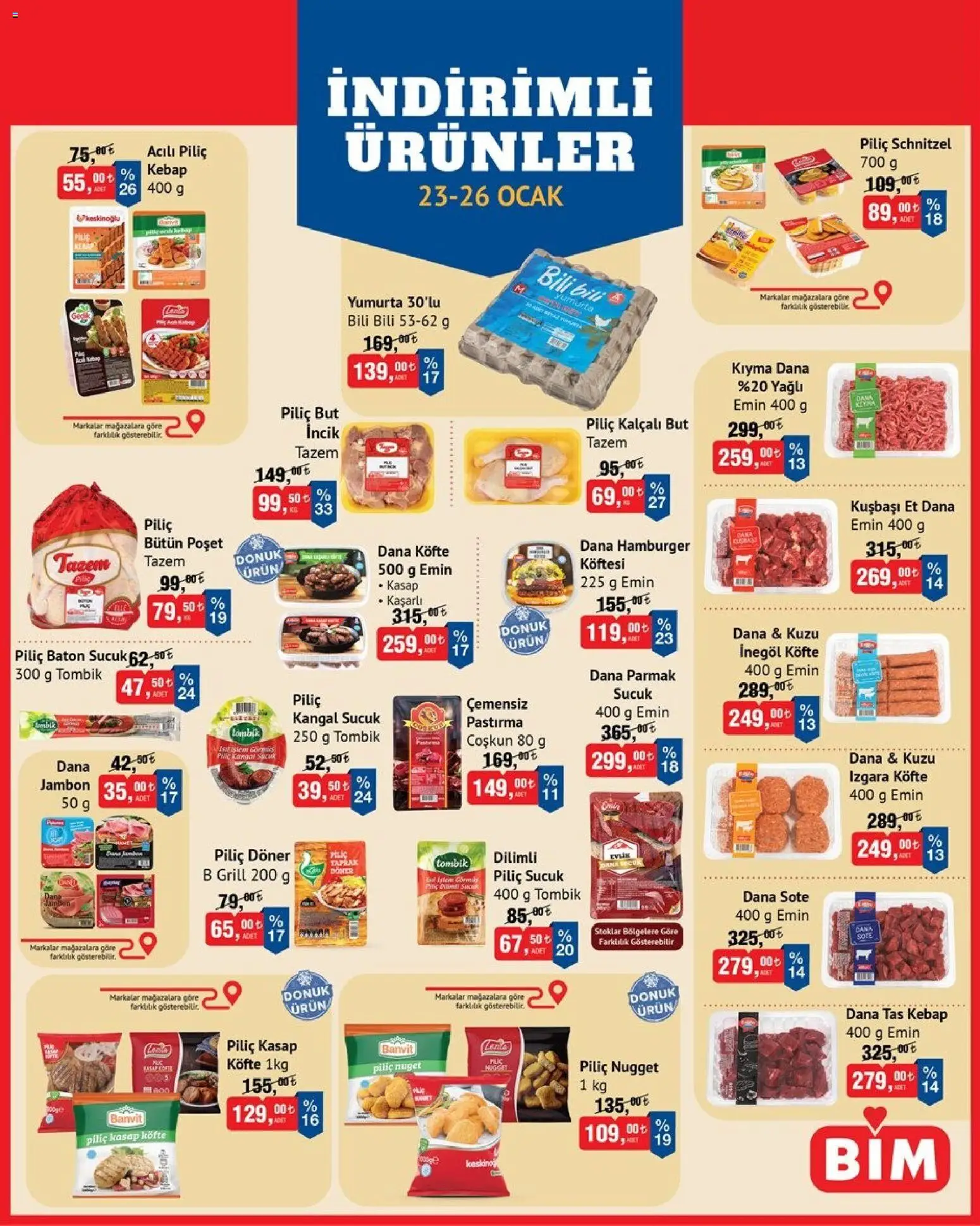 BİM İndirimli Ürünler - 23.01.2026 tarihinden itibaren geçerlidir | Sayfa: 1 | Ürünler: Kıyma, Izgara köfte, Izgara, Piliç nugget
