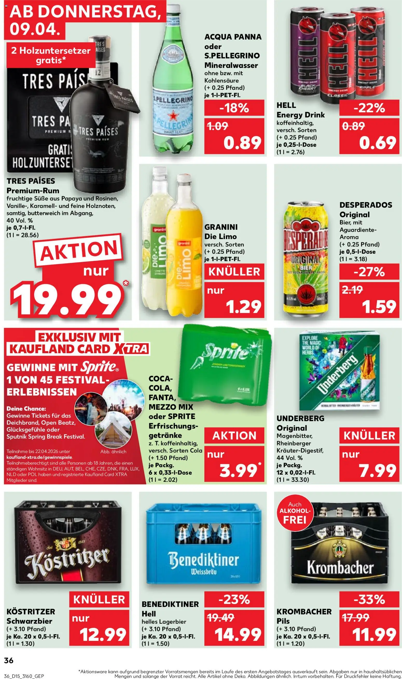 Kaufland Prospekt Berlin	 – gültig ab 09.04.2026 | Seite: 36 | Produkte: Rum, Desperados, Krombacher, Granini die limo