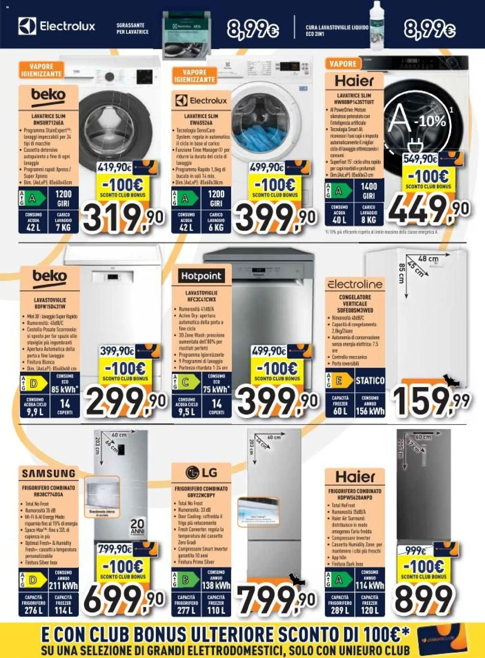 Volantino Unieuro del 27.10.2025 | Pagina: 2 | Prodotti: Freezer, Lavatrice, Frigorifero combinato, Samsung