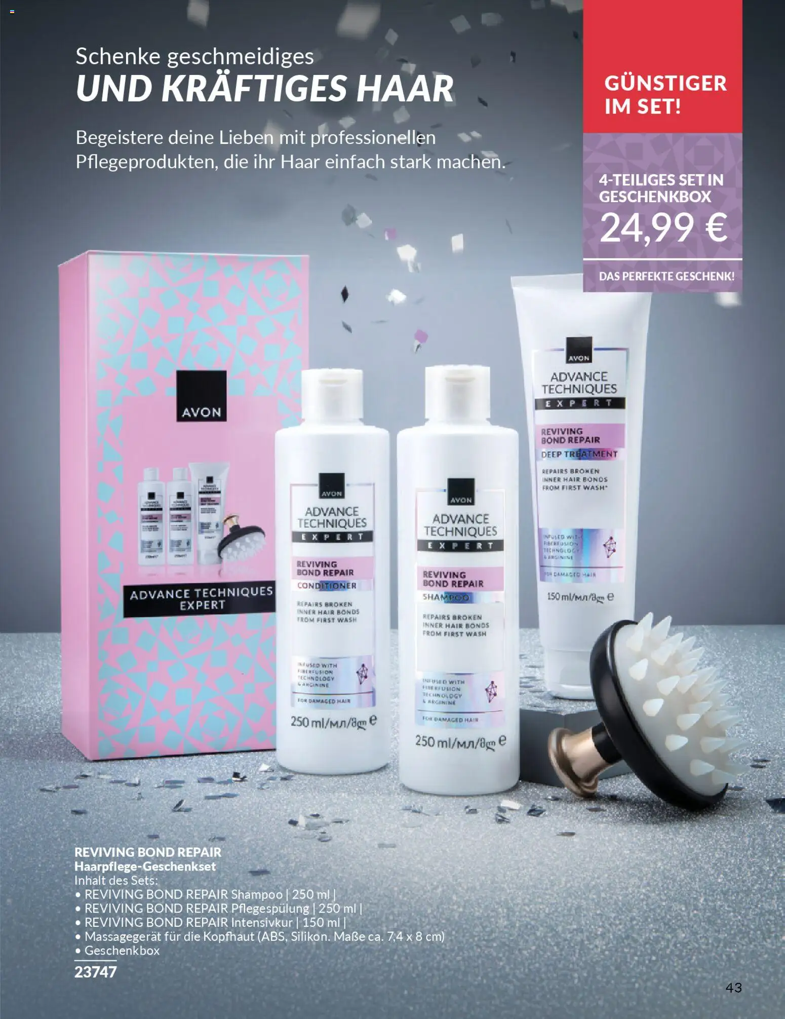 AVON Weihnachtsgeschenkideen – gültig ab 01.11.2025 | Seite: 43 | Produkte: Shampoo, Massagegerät