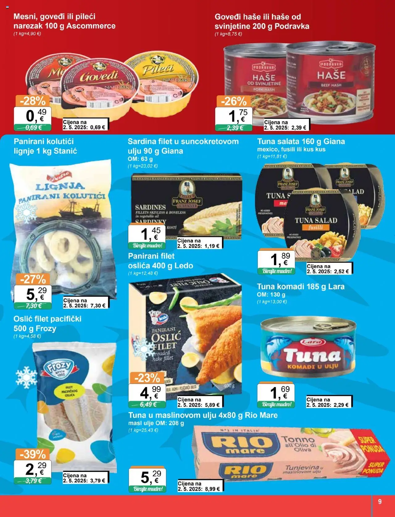 KTC katalog | vrijedi od 15.10.2025 | Stranica: 9 | Proizvodi: Rio Mare, Podravka, Ledo, Tuna