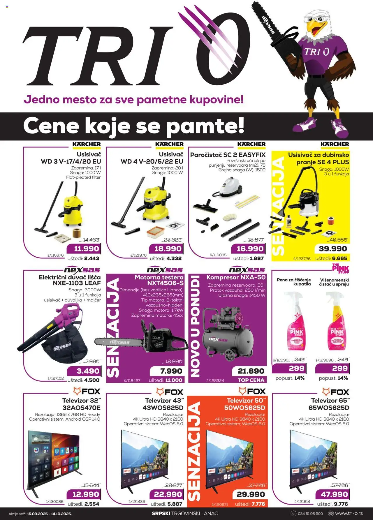 Tri O katalog - važi od 15.09.2025 | Strana: 1 | Proizvode: Usisivač, Televizor, Paročistač