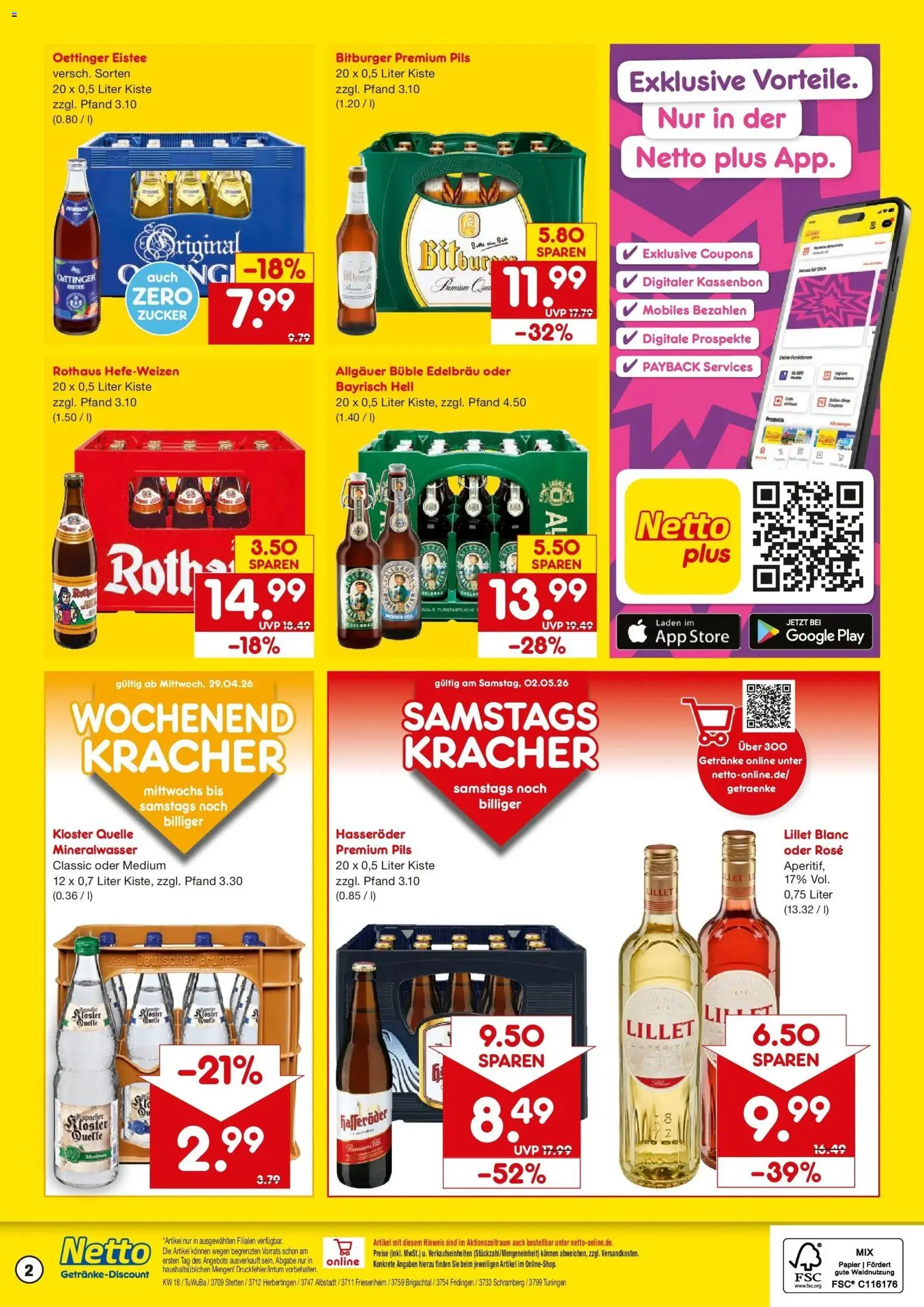 Netto Marken-Discount Prospekt Friesenheim	 – gültig ab 27.04.2026 | Seite: 2 | Produkte: Bitburger, Oettinger, Mineralwasser, Hasseröder
