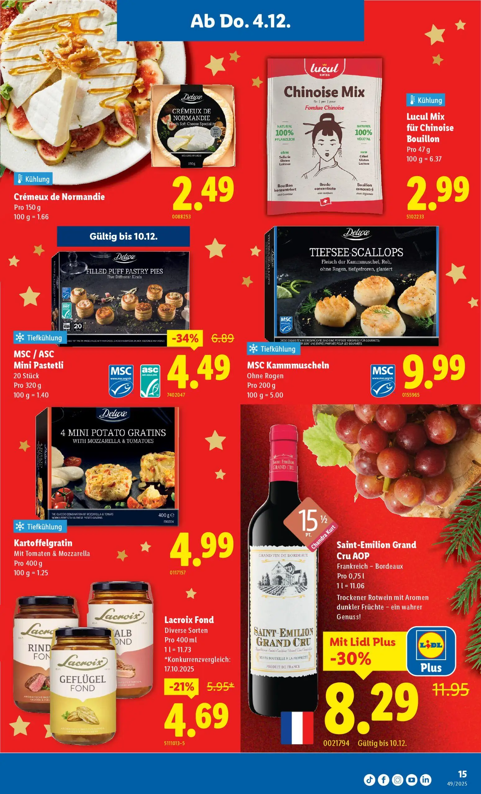 Lidl Aktionen – gültig ab 04.12.2025 | Seite: 15 | Produkte: Rotwein, Tomaten, Früchte, Fondue