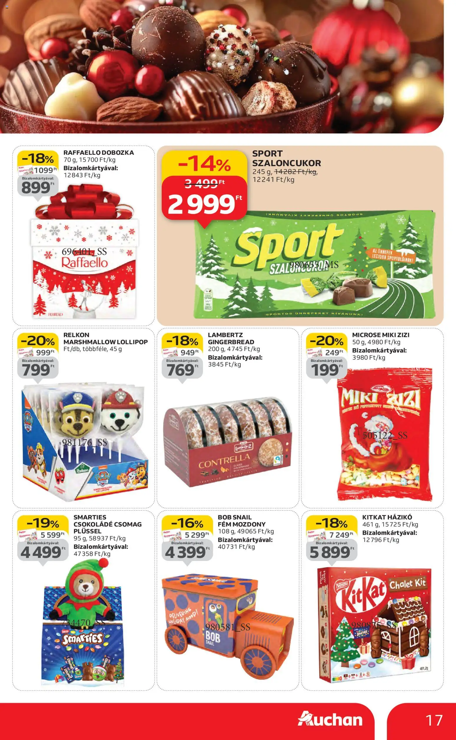 Auchan akciós ujság - amely érvényes a következő dátumtól: 06.11.2025 | Oldal: 17 | Termékek: Raffaello, Szaloncukor, Csokoládé