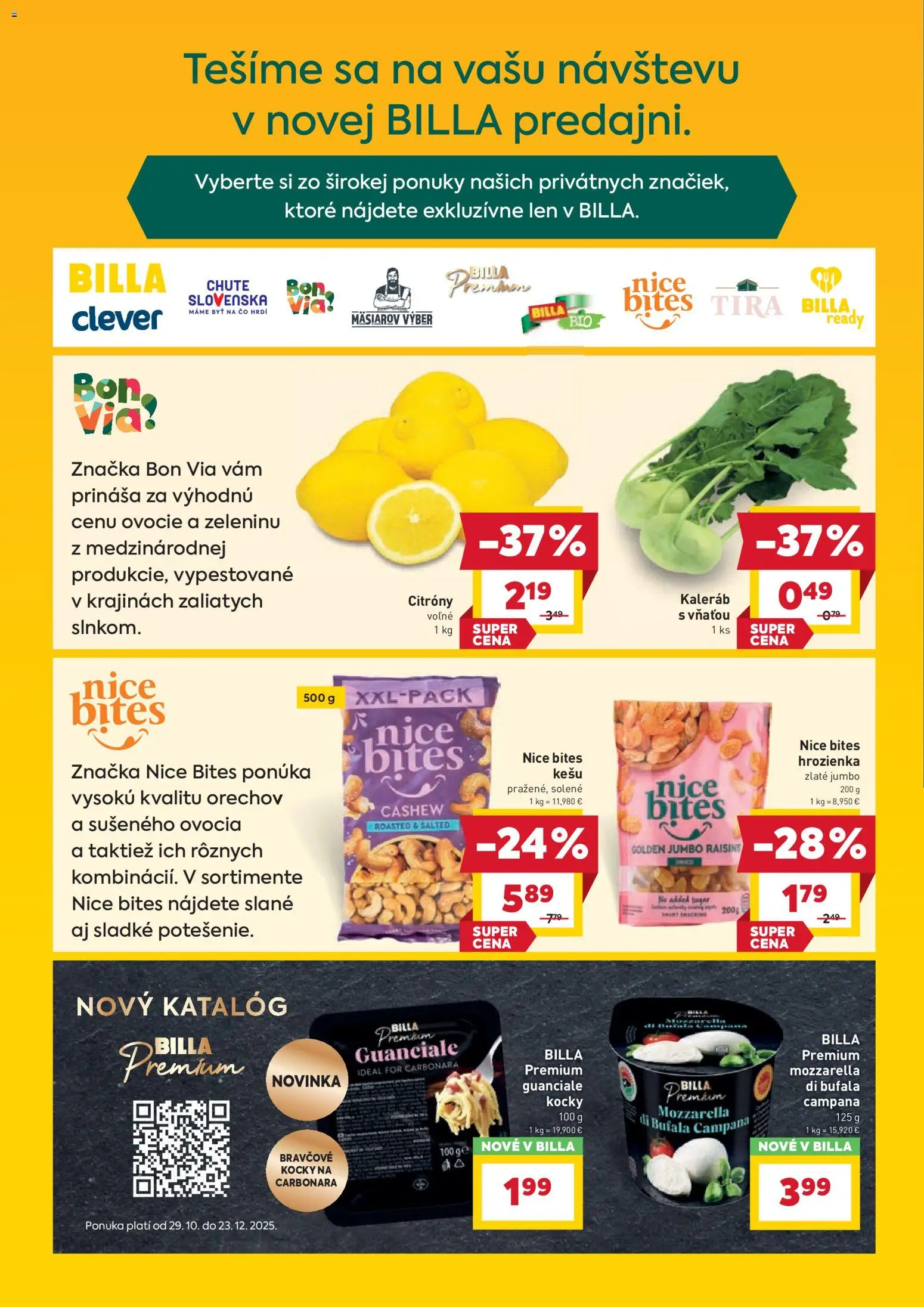 Nové Billa akcie – leták je platný od 03.12.2025 | Strana: 2 | Produkty: Mozzarella, Citróny, Hrozienka, Ovocie
