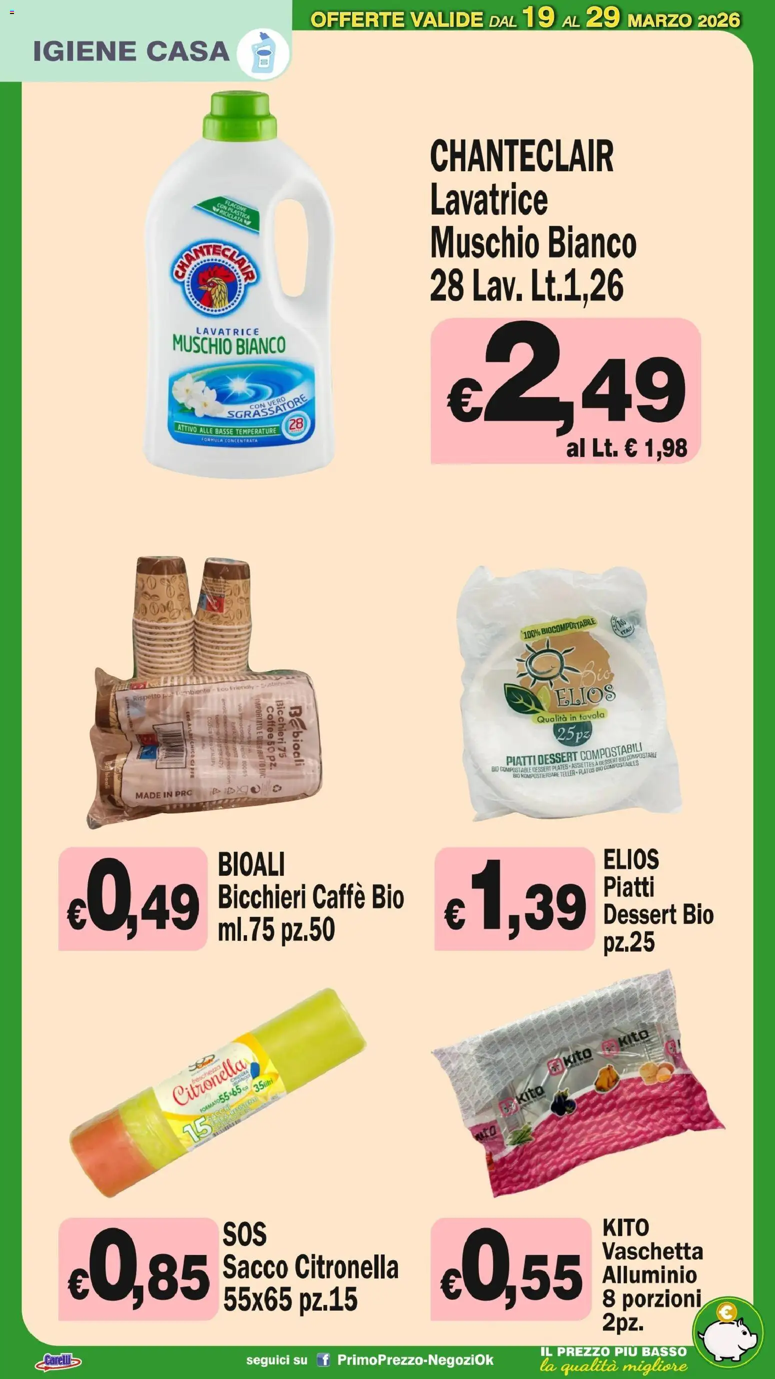 Volantino Primo Prezzo del 19.03.2026 | Pagina: 26 | Prodotti: Sgrassatore, Citronella, Lavatrice, Alluminio