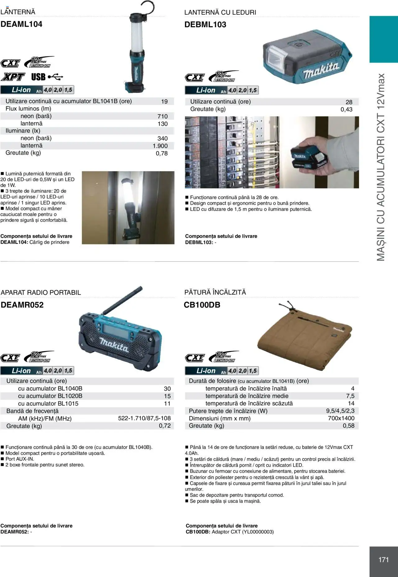 Noul catalog Makita – valabil de la 08.01.2025 | Pagină: 171 | Produse: Radio, Adaptor, Mâner, Baterie