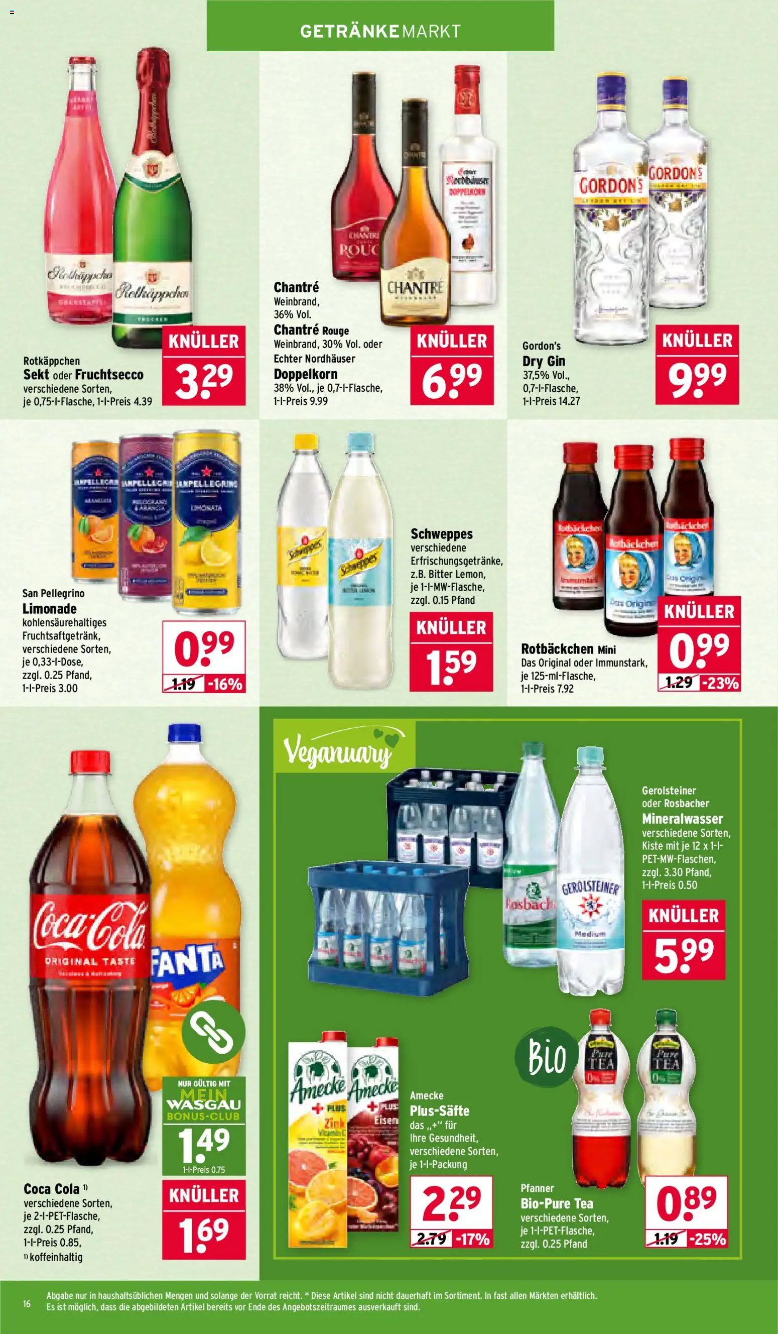 Wasgau Prospekt 	 – gültig ab 05.01.2026 | Seite: 16 | Produkte: Cola, Mineralwasser, Fruchtsecco, Gin