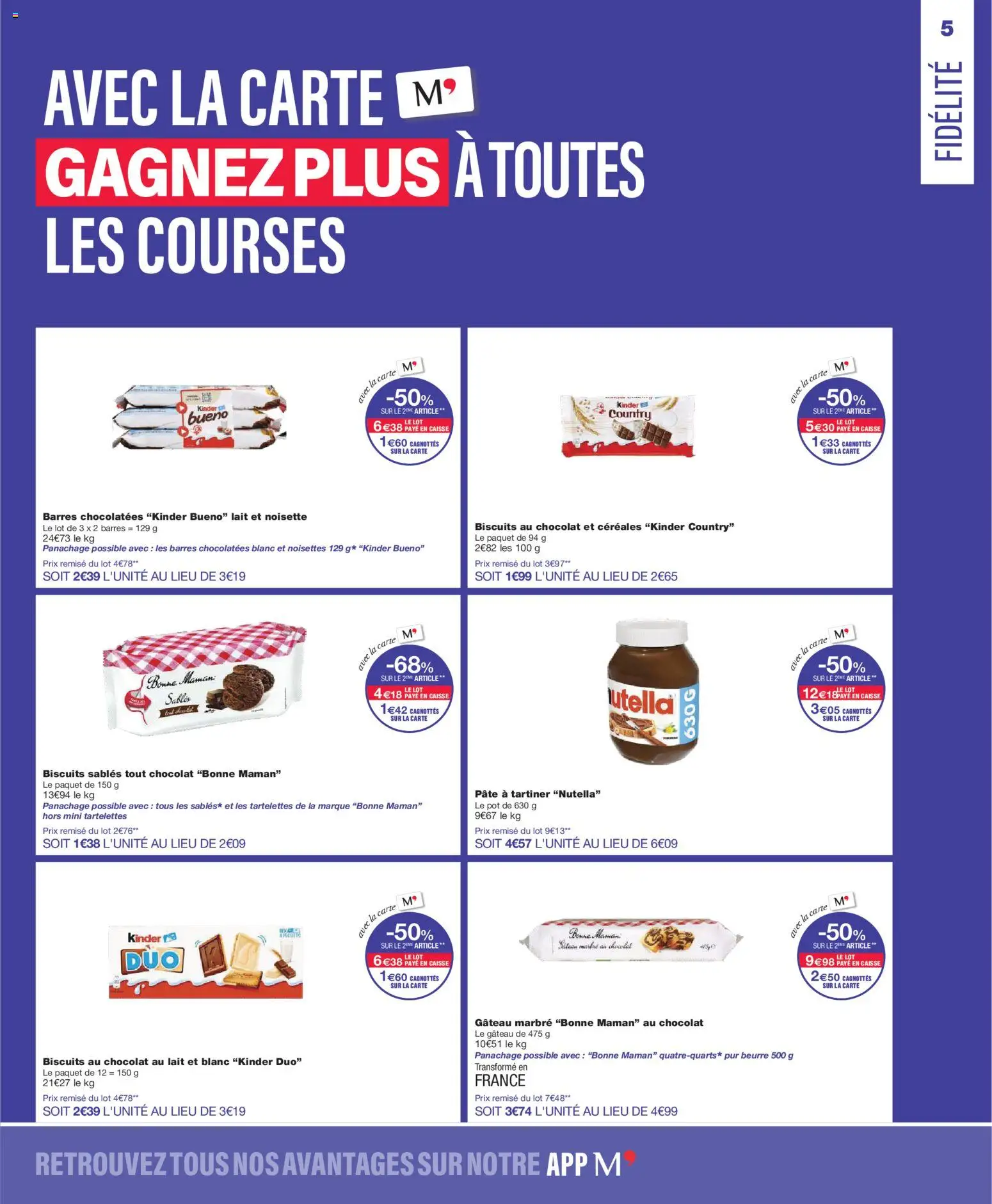 {H1} | Page: 5 | Produits: Noisettes, Pâte à tartiner, Kinder country, Céréales