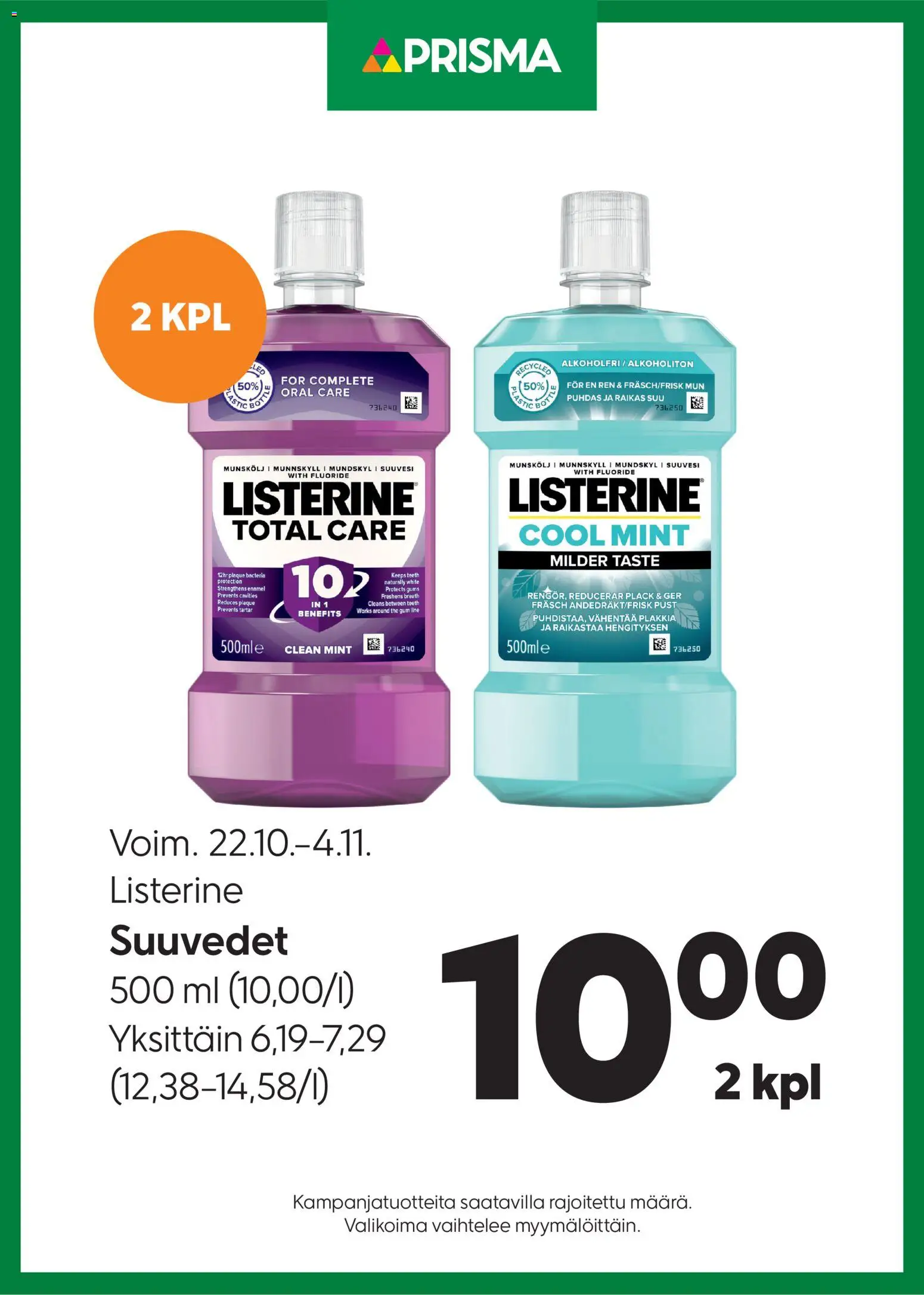 Prisma tarjoukset Listerine – voimassa 22.10.2025 alkaen | Sivu: 1 | Tuotteet: Suuvesi