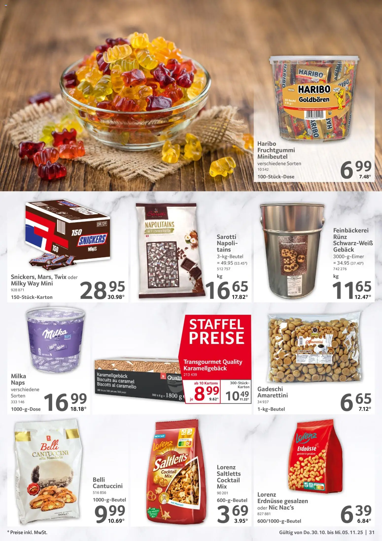 Selgros Prospekt 	 – gültig ab 30.10.2025 | Seite: 31 | Produkte: Erdnüsse, Haribo, Milka, Snickers