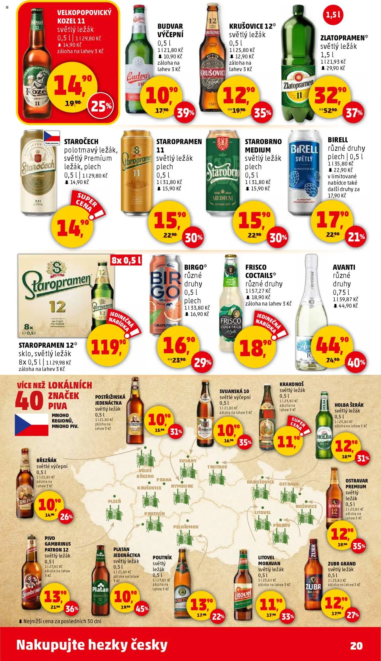 Penny Market leták - Čtvrtečník od 14.08.2025 | Strana: 20 | Produkty: Holba šerák, Staropramen, Birell, Frisco