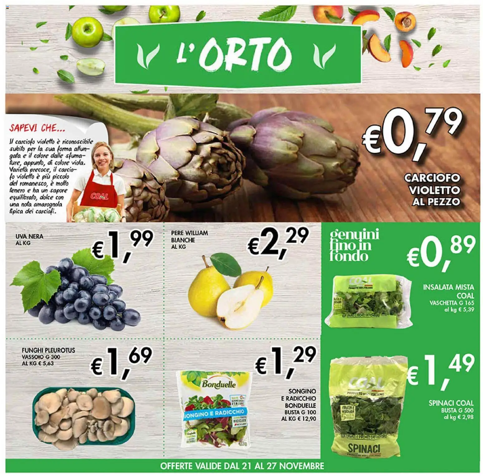 Volantino Coal del 14.11.2025 | Pagina: 3 | Prodotti: Funghi, Spinaci, Uva, Vassoio