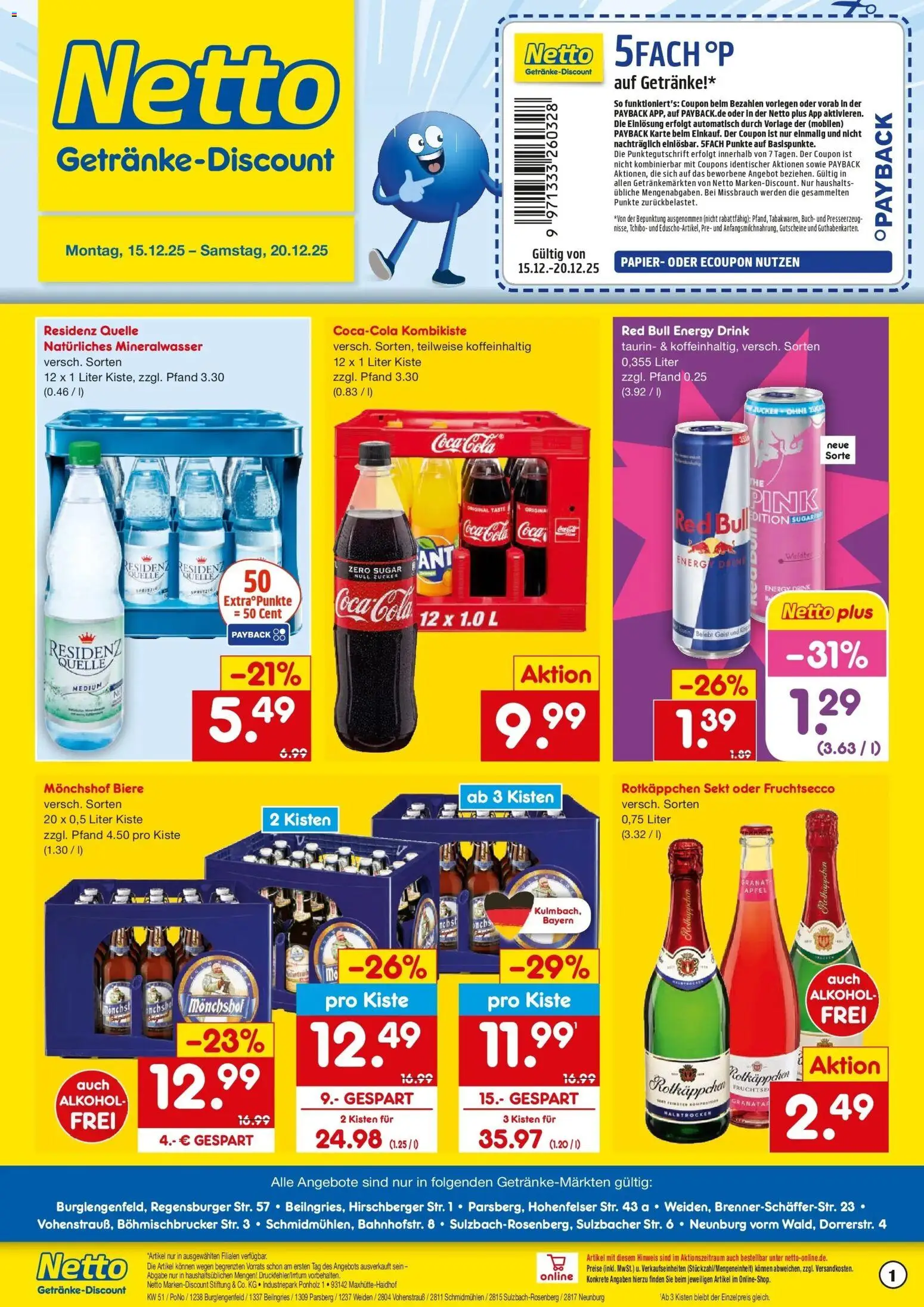 Netto Marken-Discount prospekt Sulzbach-Rosenberg	 – gültig ab 15.12.2025 | Seite: 1 | Produkte: Monchshof, Red bull, Cola, Sekt