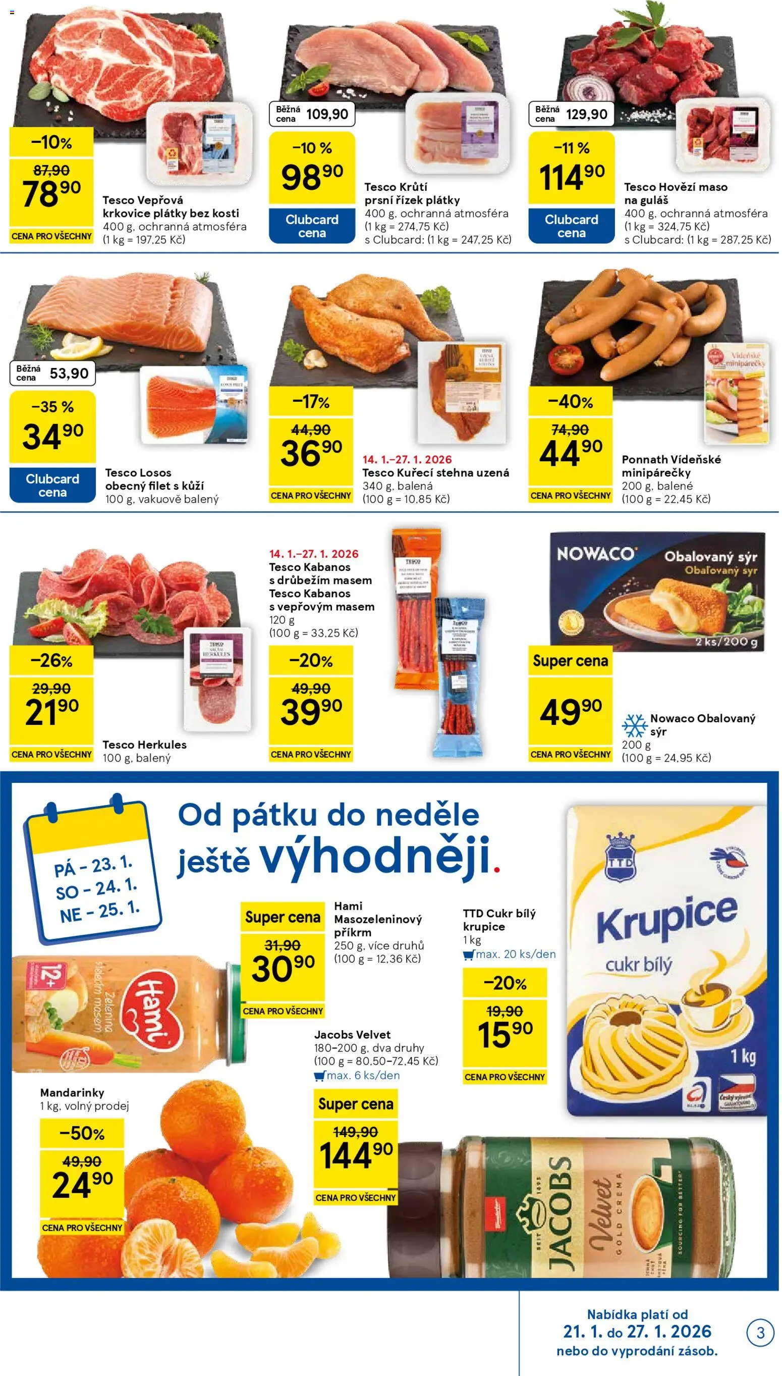 Tesco leták - Supermarket od 21.01.2026 | Strana: 3 | Produkty: Krupice, Příkrm, Filet, Vepřová krkovice