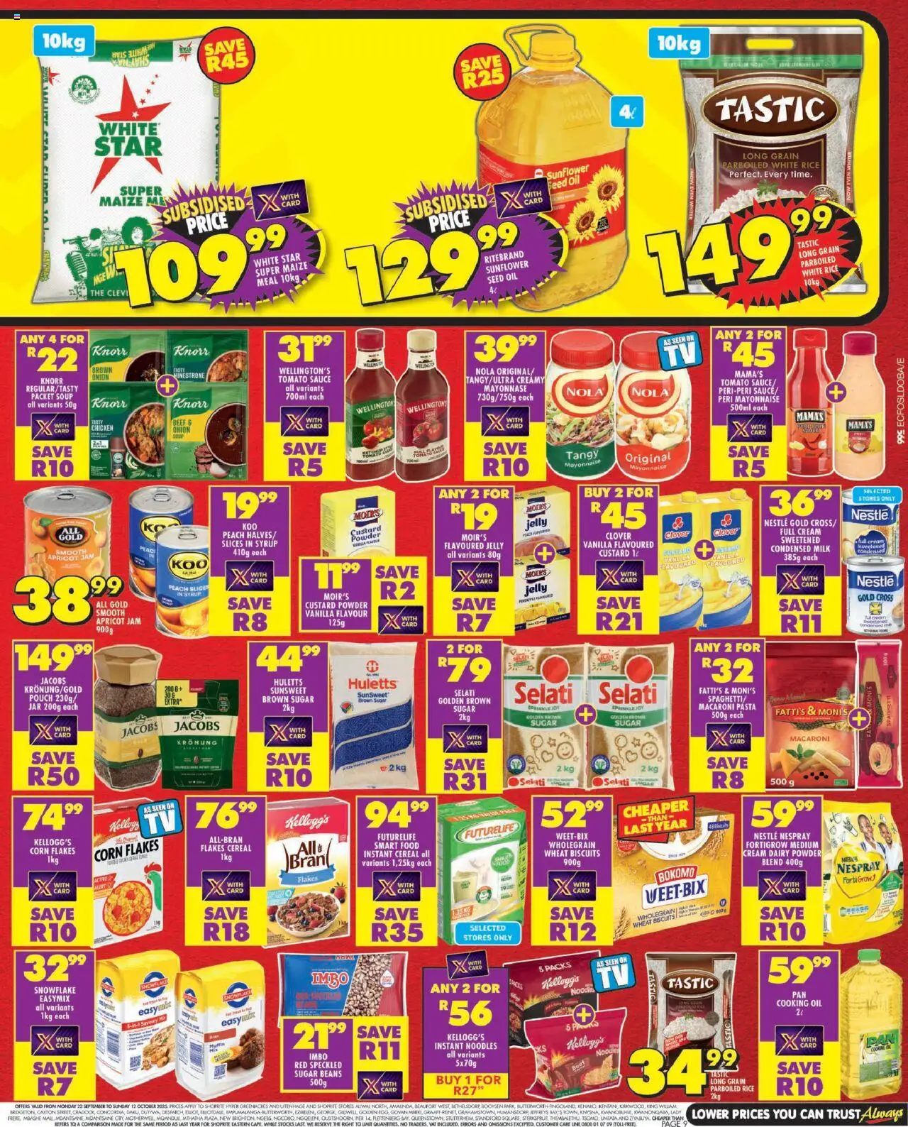 New Shoprite catalogue – valid from 22.09.2025 | Page: 9 | Products: Corn, Biscuits, Noodles, Syrup