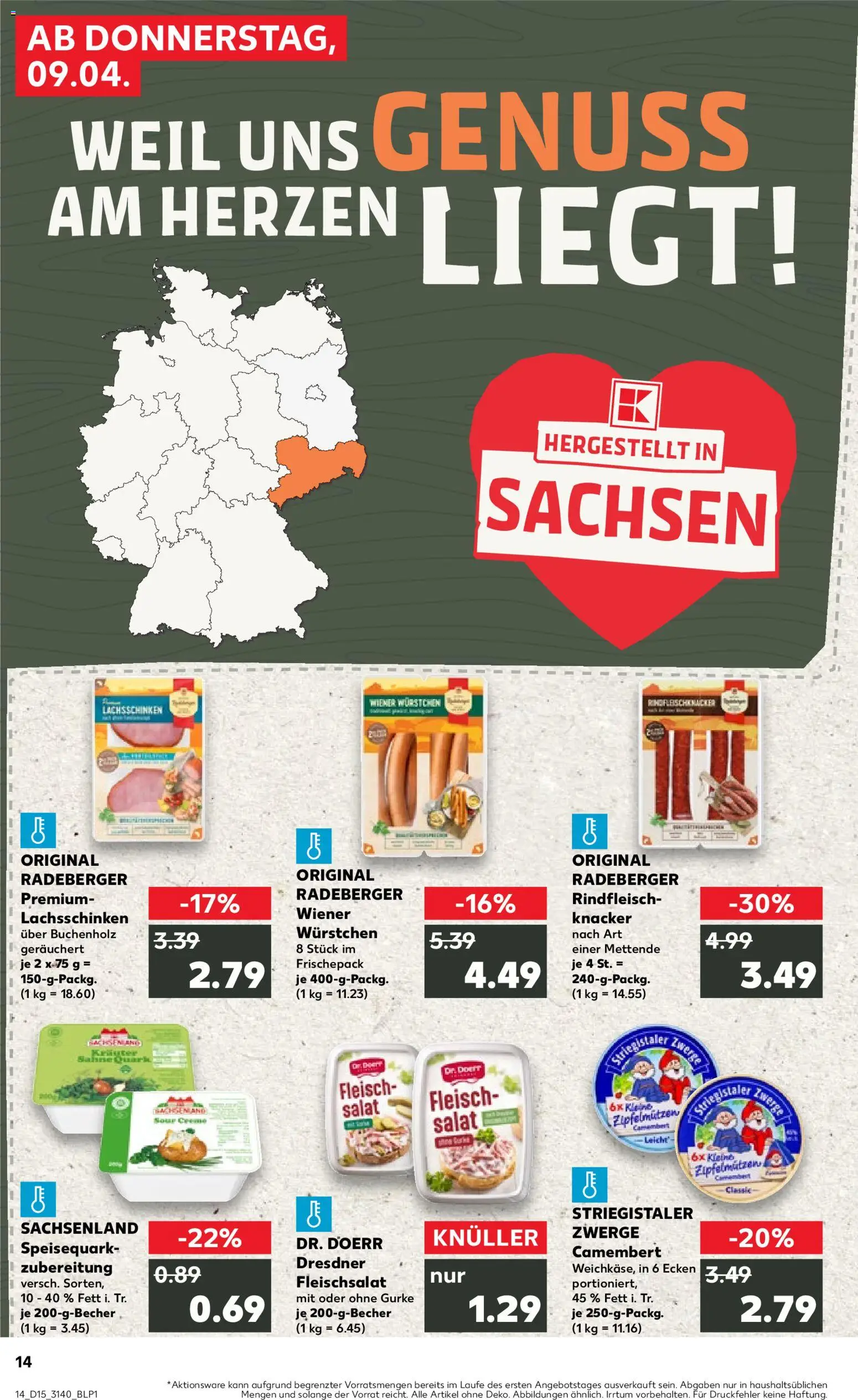 Kaufland Prospekt Leipzig	 – gültig ab 09.04.2026 | Seite: 14 | Produkte: Quark, Rindfleisch, Fleisch, Salat