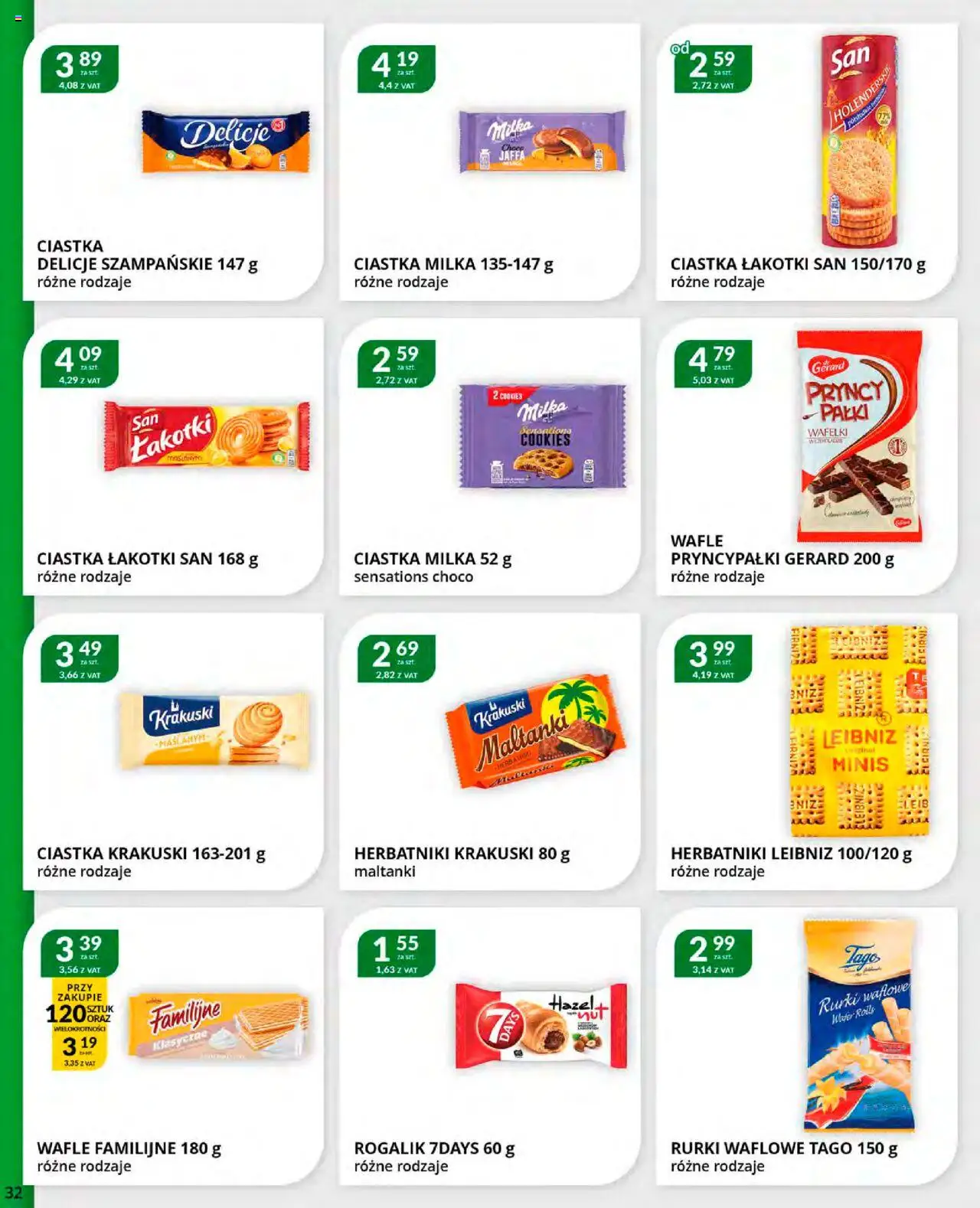 Eurocash Gazetka od 20.10.2025 | Strona: 32 | Produkty: Wafle, Herbatniki, Ciastka, Rurki waflowe