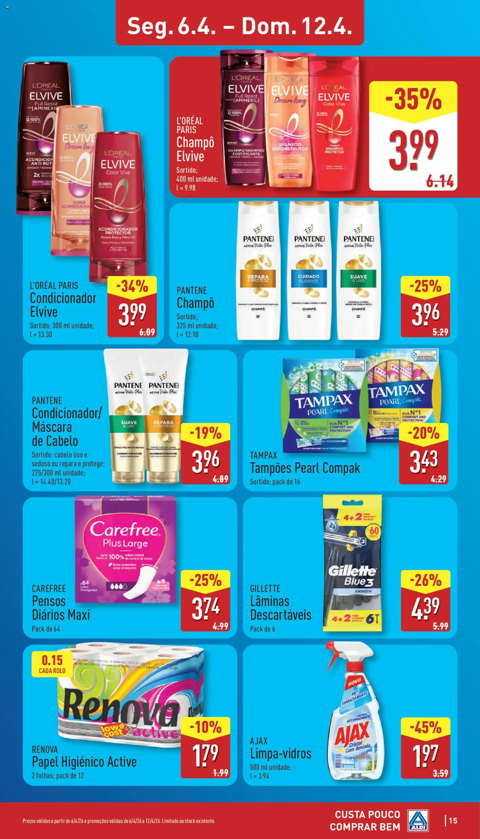 Aldi folheto │ válido de 06.04.2026 | Página: 15 | Produtos: Papel higiénico, Shampoo, Condicionador