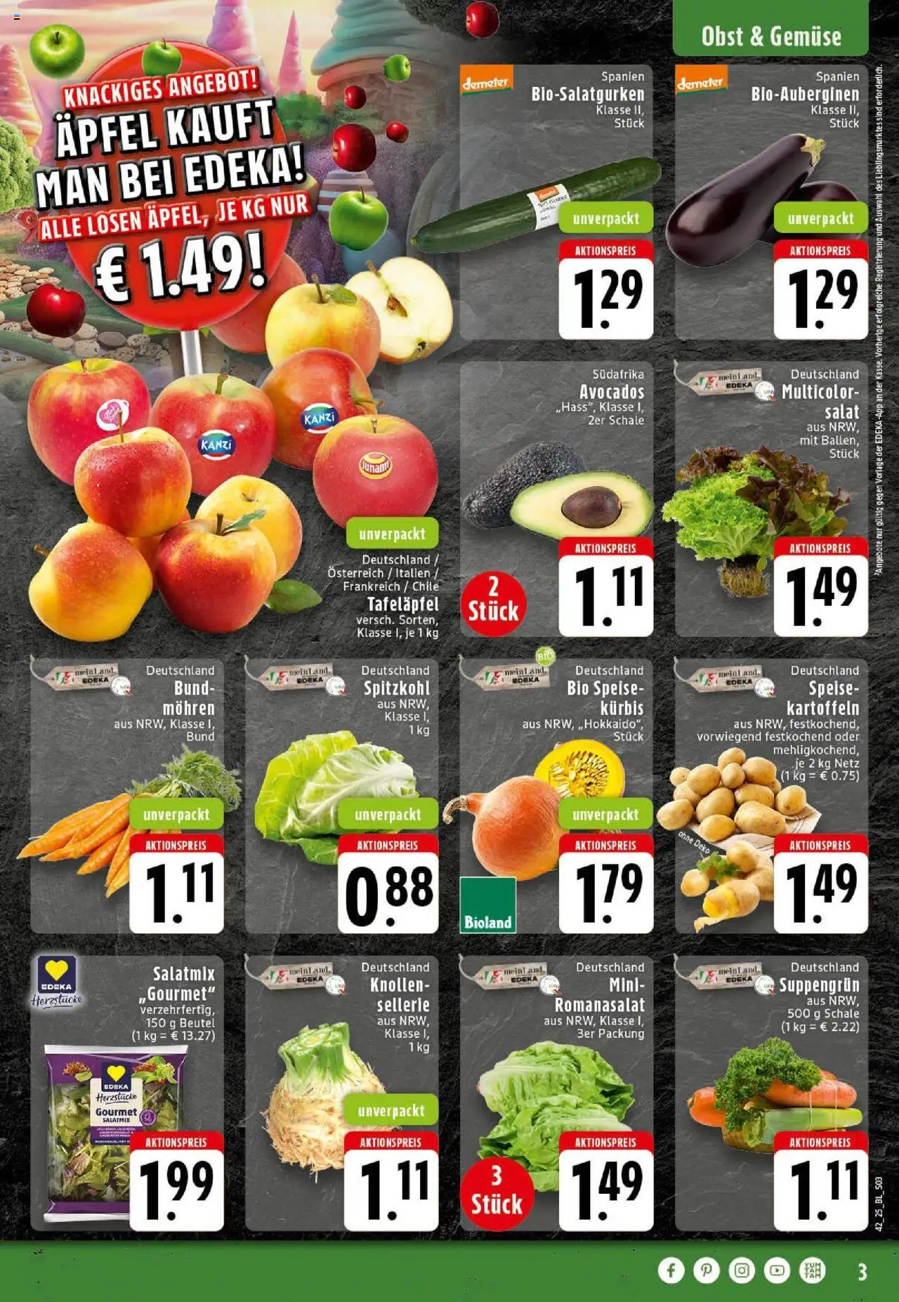 Edeka prospekt Westerkappeln	 – gültig ab 13.10.2025 | Seite: 3 | Produkte: Kartoffeln, Gemüse, Kürbis, Salat