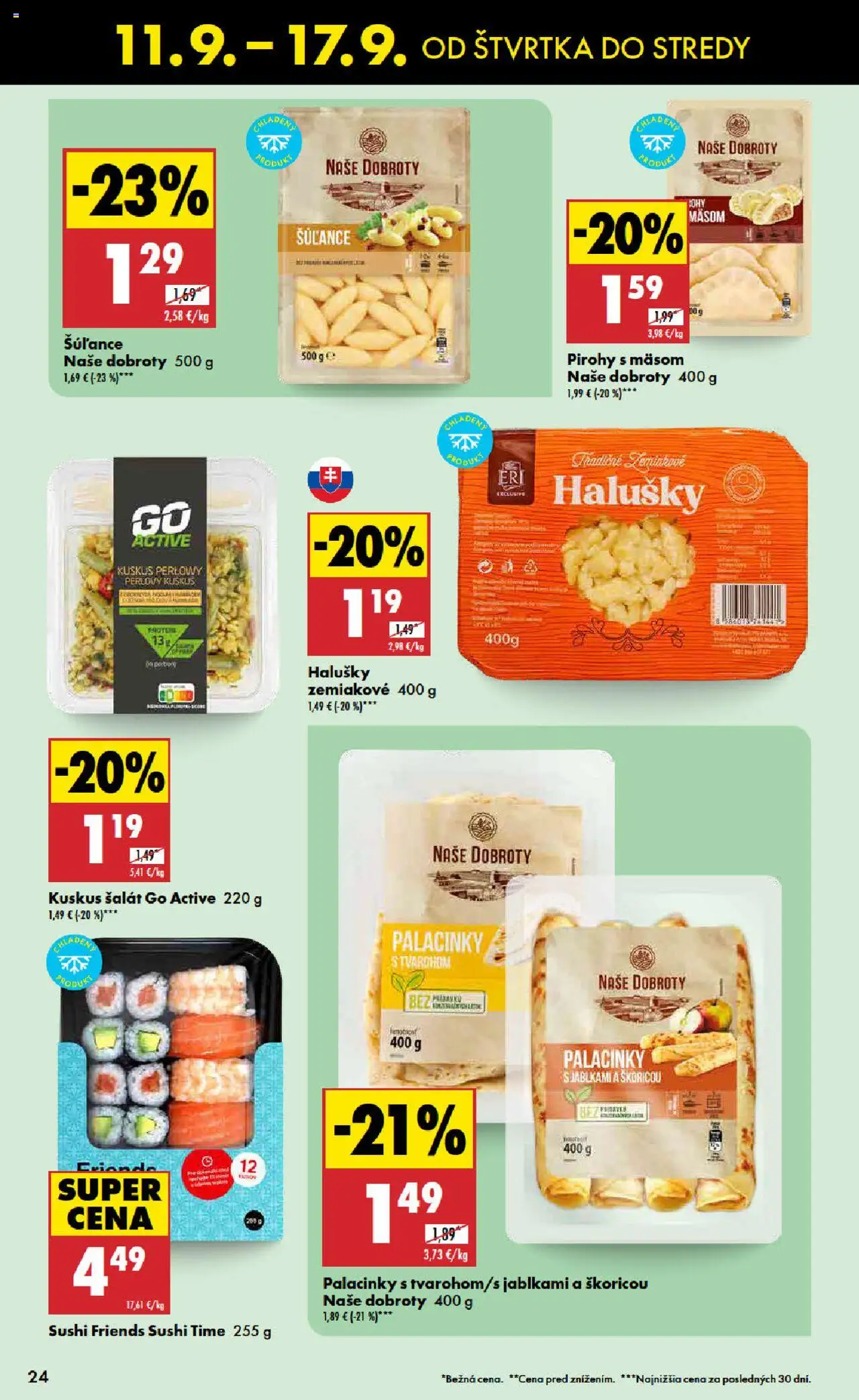 Nové Biedronka akcie – leták je platný od 11.09.2025 | Strana: 24 | Produkty: Pirohy, Šalát, Sushi